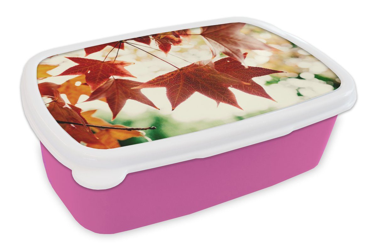 MuchoWow Lunchbox Herbstblätter - November - Natur - Bäume, Kunststoff, (2-tlg), Brotbox für Erwachsene, Brotdose Kinder, Snackbox, Mädchen, Kunststoff rosa