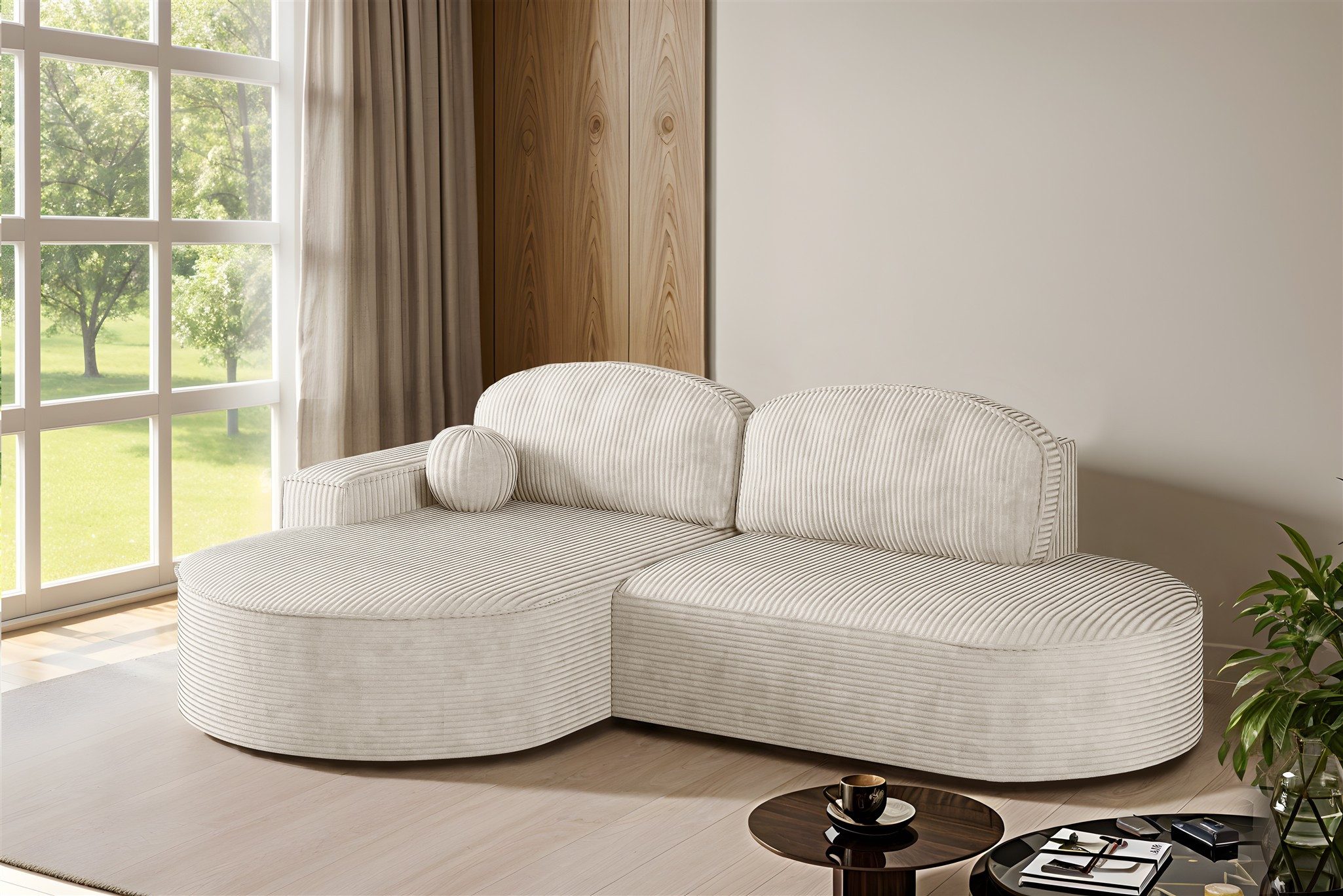 Fun Möbel Ecksofa Schlafsofa Sofa GIRONA mit Ottomane in Stoff Poso, Rundumbezug