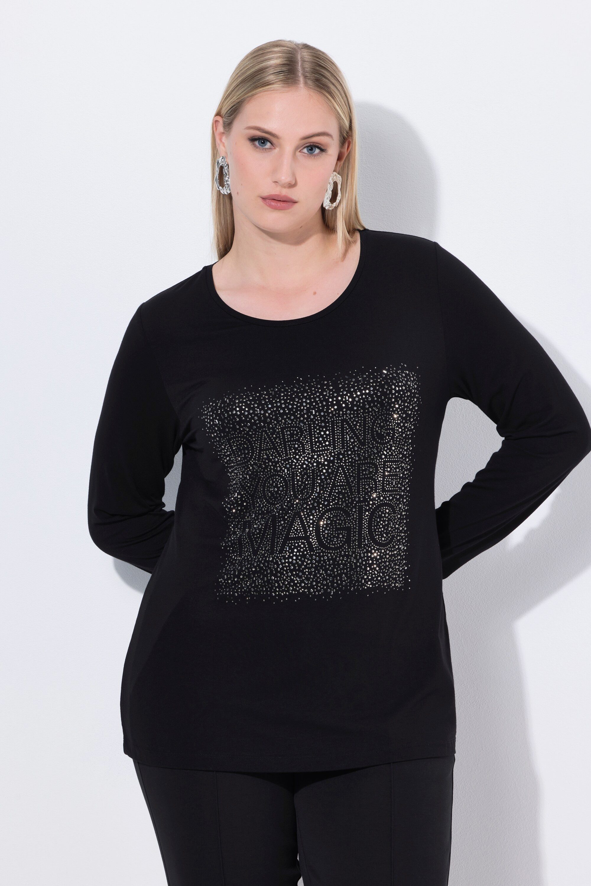 Ulla Popken T-Shirt Shirt Ziersteine Classic Rundhals Langarm günstig online kaufen