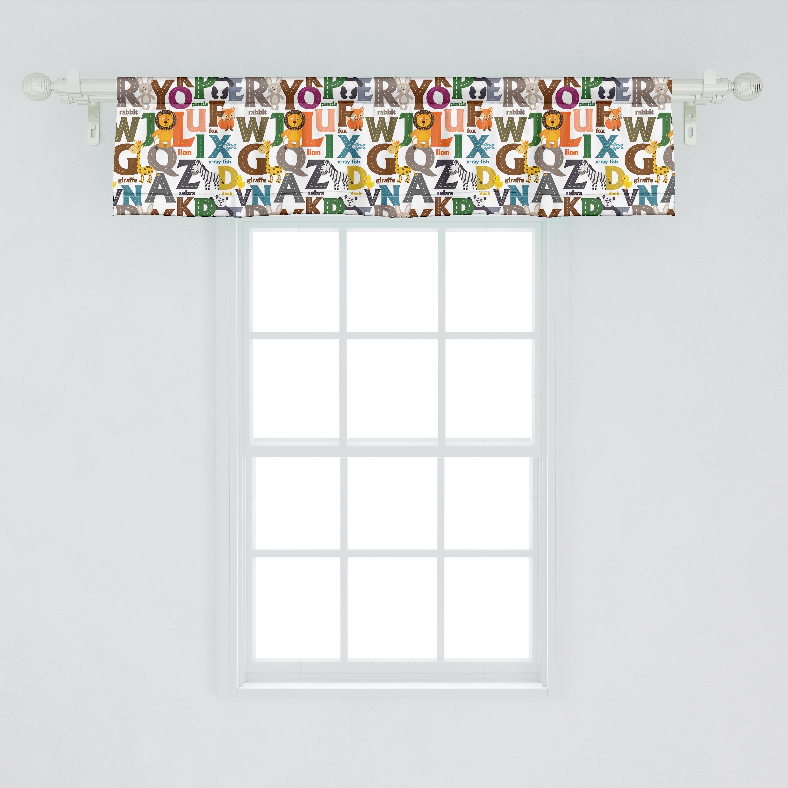 Scheibengardine Vorhang Volant für Initialen Bunte Alphabet Schlafzimmer Dekor Stangentasche, Küche Abakuhaus, mit Tiere Microfaser