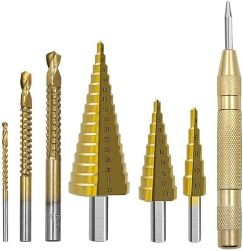 UE Stock Stufenbohrer 7-Tlg. Stufenbohrer Nutsägenbohrer-Set Stufenbohrer Spiralkegel, Perfekt für präzise Arbeiten