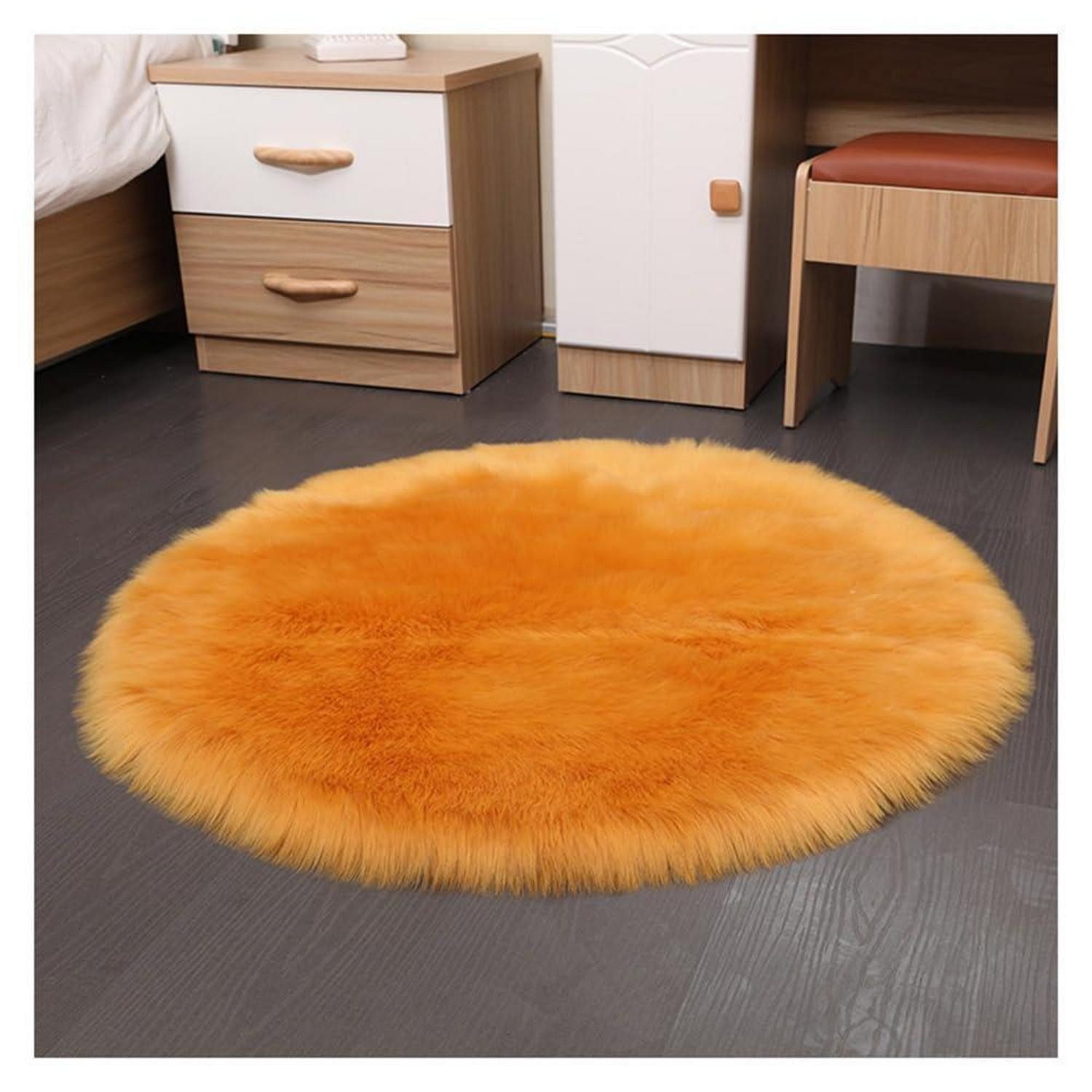 LuxusKollektion Fellteppich Runder Kunstfell Teppich 70x70cm Kamel, rund, Höhe: 60 mm