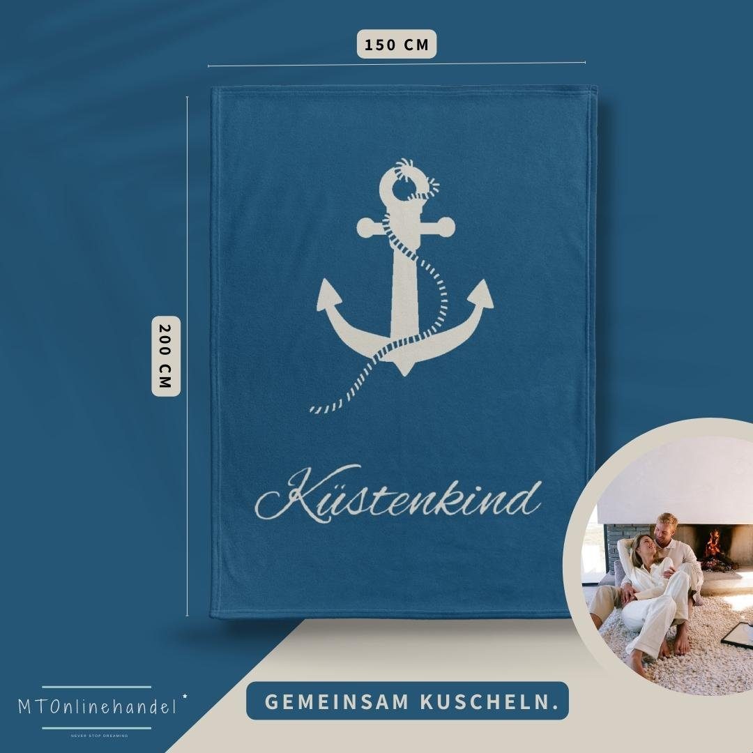 Wohndecke Küstenkind 150x200 cm, maritime Fleece-Decke, Geschenk für Frauen, MTOnlinehandel, weich und kuschelig