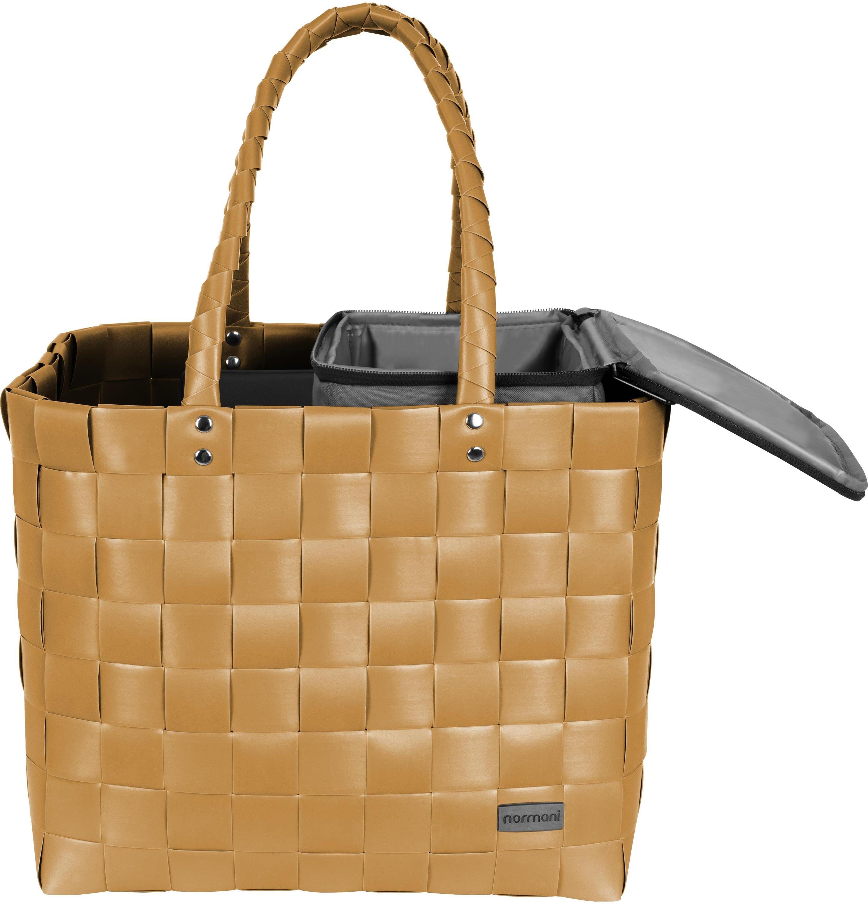 normani Einkaufskorb Flechtkorb mit kleiner Kühltasche, 20 l, Einkaufskorb mit kleinem Kühlkorb