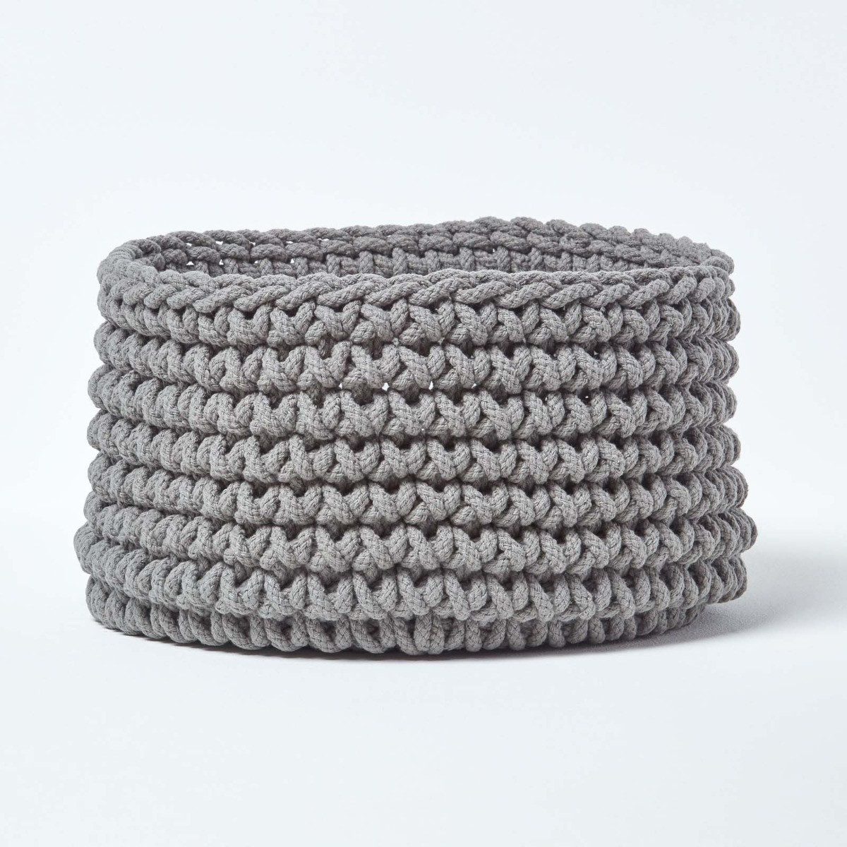 Homescapes Brotkorb Gestrickter Aufbewahrungskorb, 100% Baumwolle, grau,37 x 21 cm
