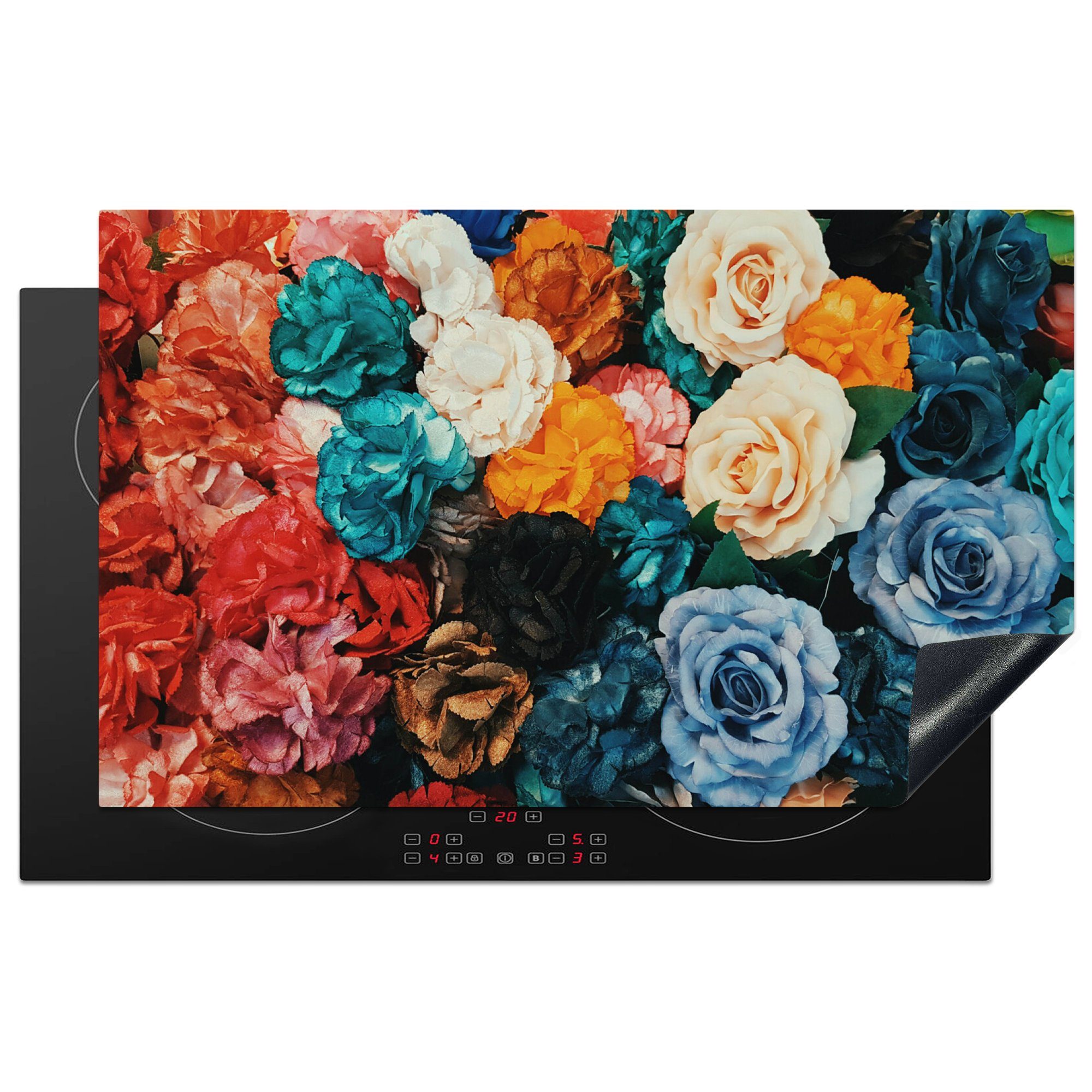 verschiedenen Ein florales MuchoWow (1 tlg), Ceranfeldabdeckung, cm, 83x51 für Muster Arbeitsplatte küche mit Herdblende-/Abdeckplatte Vinyl, Farben,