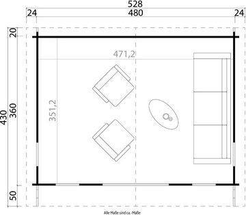 LASITA MAJA Gartenhaus ELGIN 44, BxT: 528x430 cm, (Set, inkl. Fussbodenbretter zum verlegen)