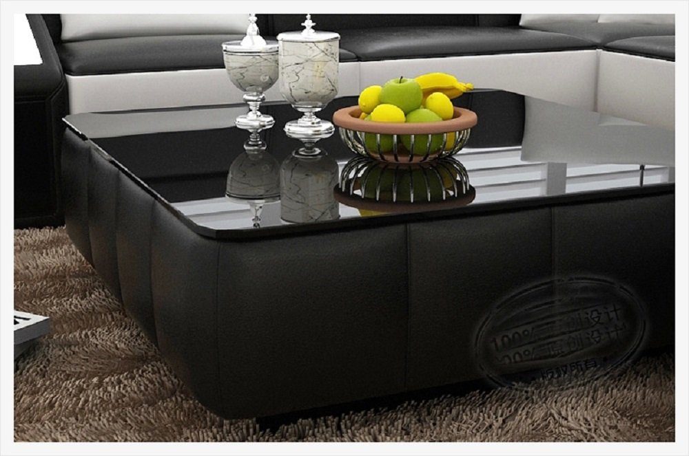 Glastisch Tische Schwarz Sofa Leder Tisch Couchtisch Couch Glas Wohnzimmertisch Design JVmoebel