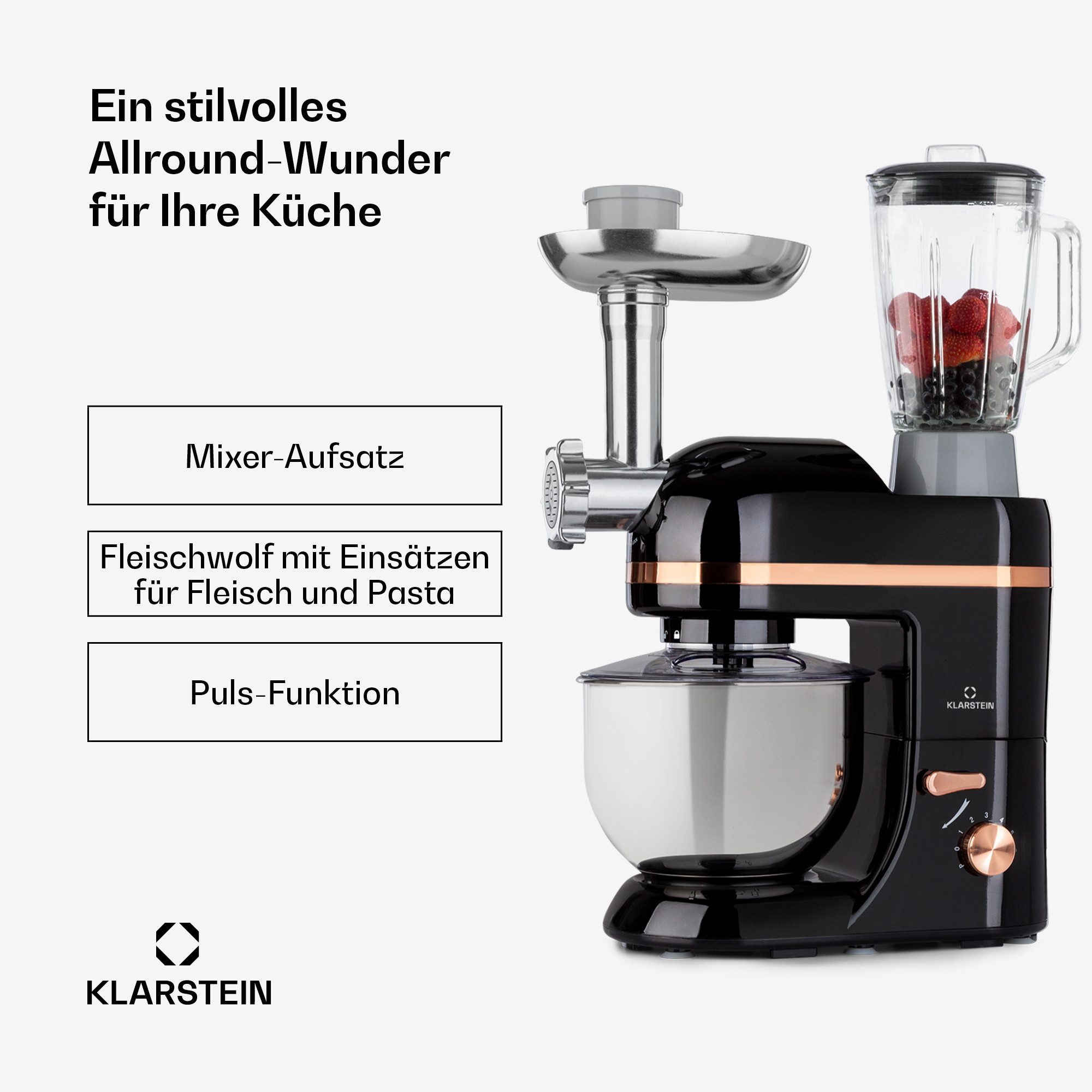 Klarstein Küchenmaschine mit Kochfunktion, 1800 W, 5 l Schüssel, Knetmaschine Teigmaschine Teigknetmaschine Rührmaschine Fleischwolf