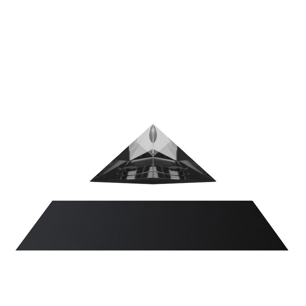 FLYTE Dekoobjekt Py, Py, Die schwebende Pyramide mit Induktionsbeleuchtung und Glas-Pyramide, Basis Schwarz, Pyramide Irisierend (in Regenbogenfarben schillernd) Basis Schwarz, Pyramide Kristall-Glas