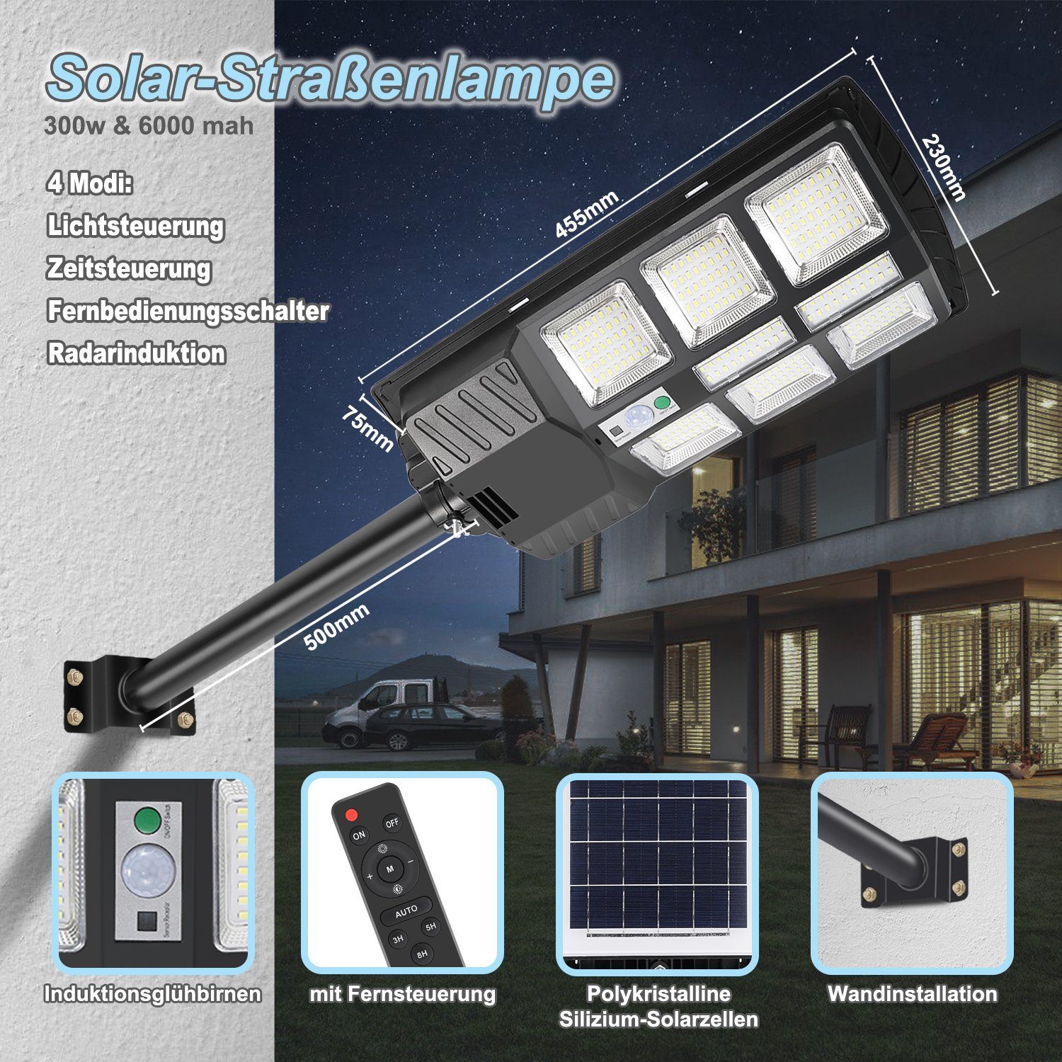 Bewegungsmelder LED Solar Fluter LED Straßenlaterne mit Solarleuchte Gimisgu