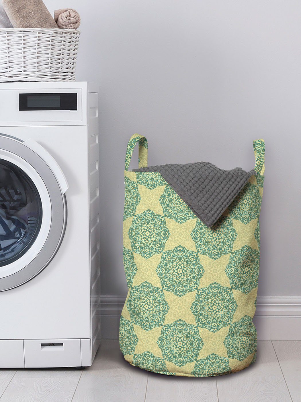 Abakuhaus Wäschesäckchen Wäschekorb Element für Blauer mit Kordelzugverschluss East Waschsalons, Blume Mandala Griffen