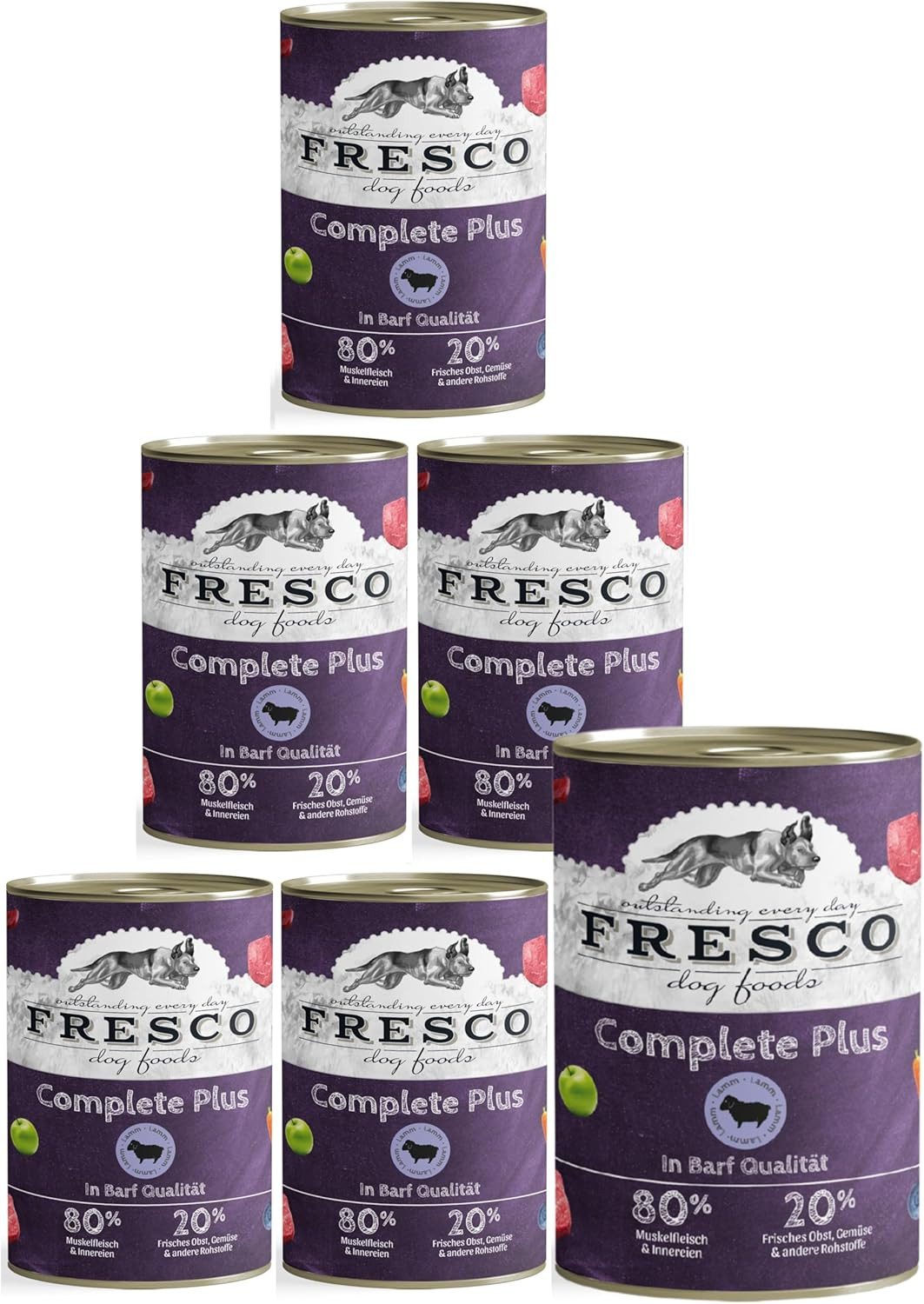 Fresco Dog NassBarf Premium Hundefutter 6x800g, Lamm, Nassfutter für: Hunde, Getreidefrei, zuckerfrei & hoher Fleischanteil