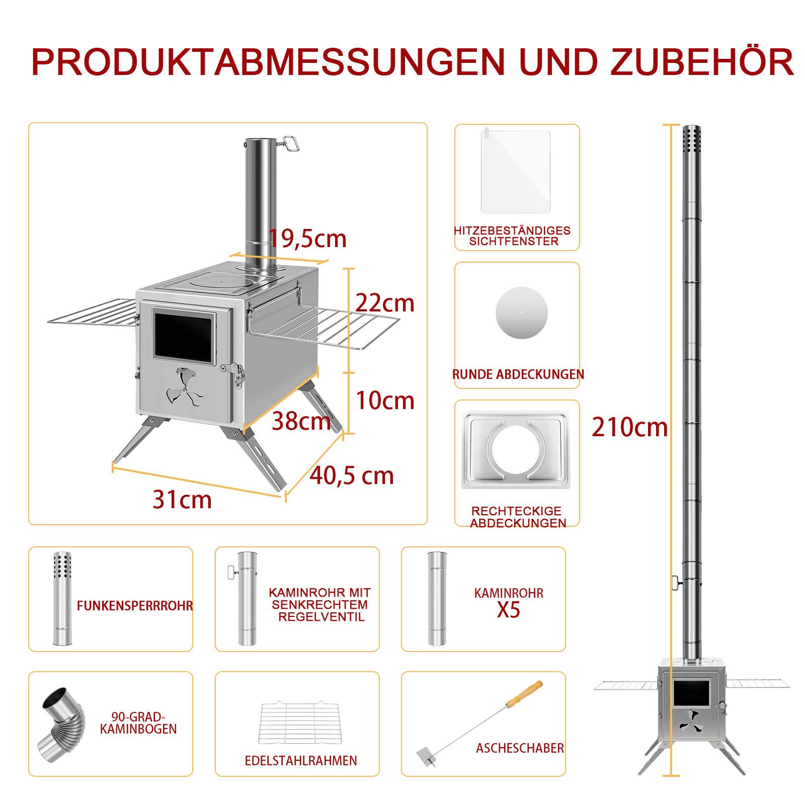 Meulbaty Feuerstelle Heißer Zeltofen, Camping-Holzofen für Zelt, tragbarer günstig online kaufen