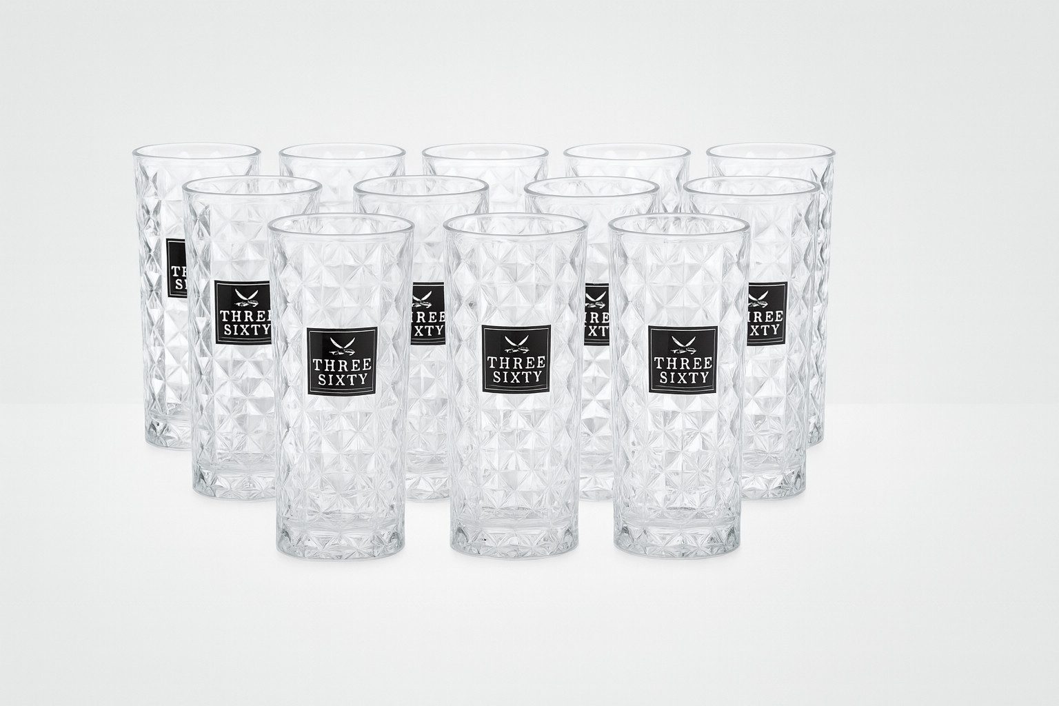 Mixcompany Gläser-Set Three Sixty Vodka Longdrinkgläser – 12er Set, eckig, 0,3 l geeicht