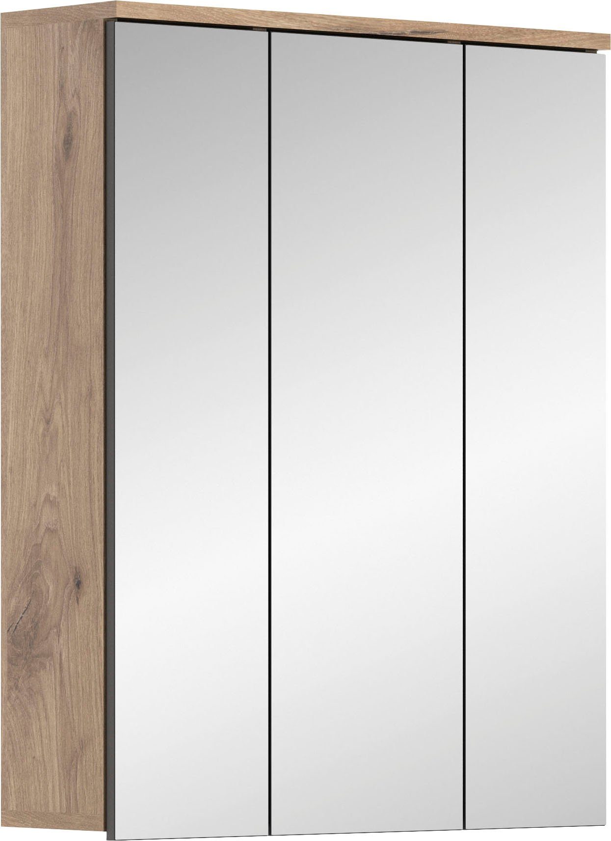 welltime Badezimmerspiegelschrank Riga, Breite 60cm, 3 Spiegeltüren, 9 Fächer, 6 Einlegeböden Badmöbel, Badschrank, Schrank, Wandschrank, Bad, Badezimmer