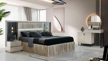 JVmoebel Schlafzimmer-Set Modern Schlafzimmer-Set 3tlg Beige Doppelbet 2x Nachttische Holz, (3-St., Bett + 2x Nachttische), Made in Europa