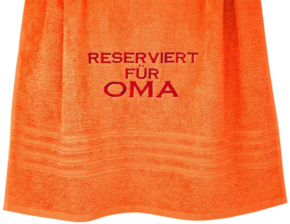 Lashuma Duschtuch Reserviert für Oma, Frottee (1-St), Besticktes Badetuch, Frottee Handtuch 70x140 cm Clementinen Orange