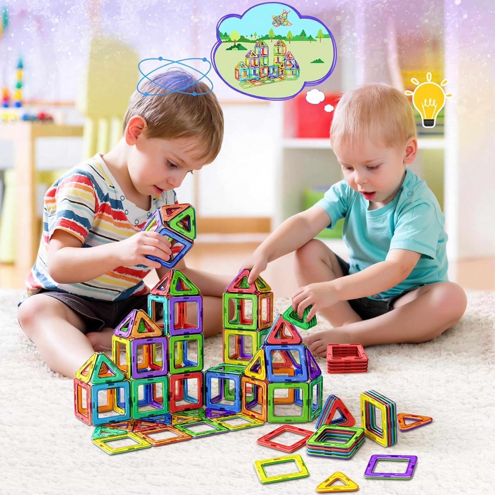 Luckice magnetische Bausteine, Lern- & Steckspiel, Kreativspielzeug für Kinder Magnetspielbausteine, (Set, 120 St., Für Kinder ab 3 Jahren – STEM-Spielzeug & Geburtstagsgeschenk), Leicht zu reinigen, Mit Aufbewahrungstasche, Glatte, abgerundete Kanten