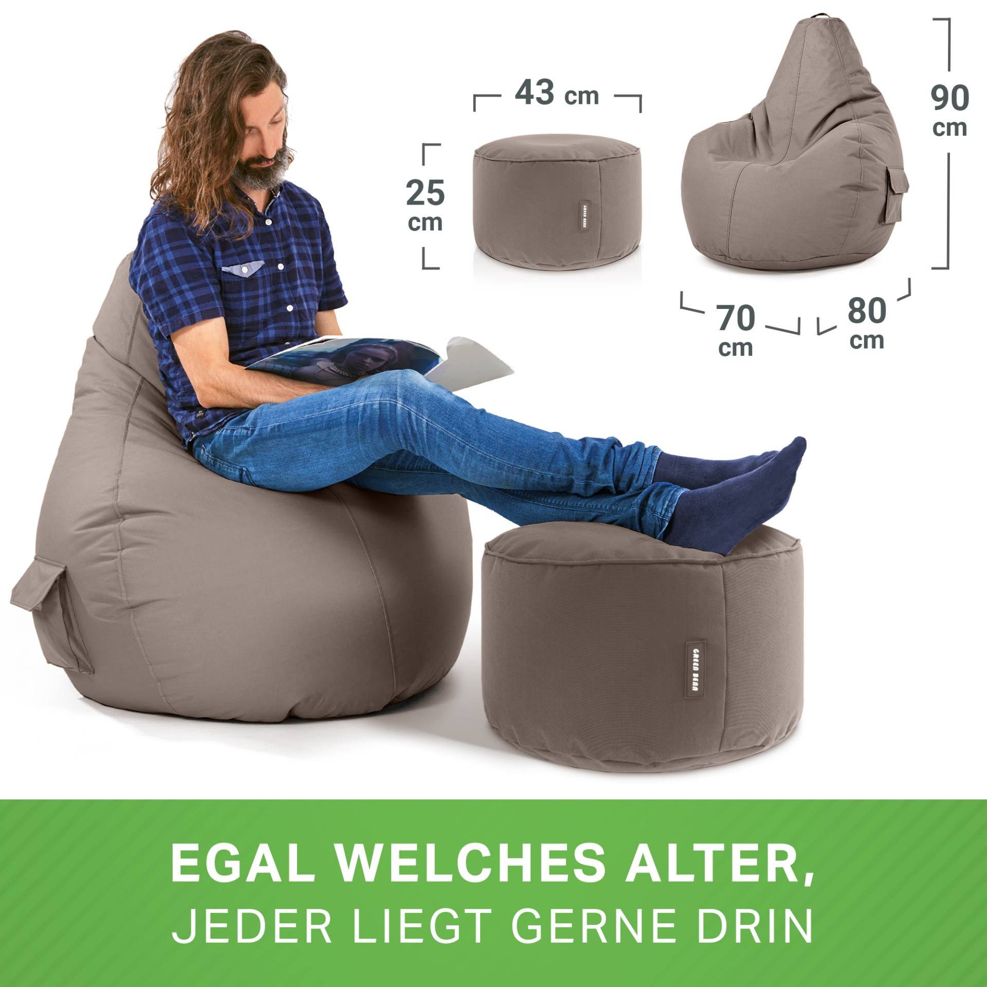 Green Bean Sitzsack Gaming Sitzsack + Hocker Cozy+Cube (Gaming Chair mit Fußhocker), Set Sitzsack mit Sitzhocker, Sitzkissen, Relax-Sessel