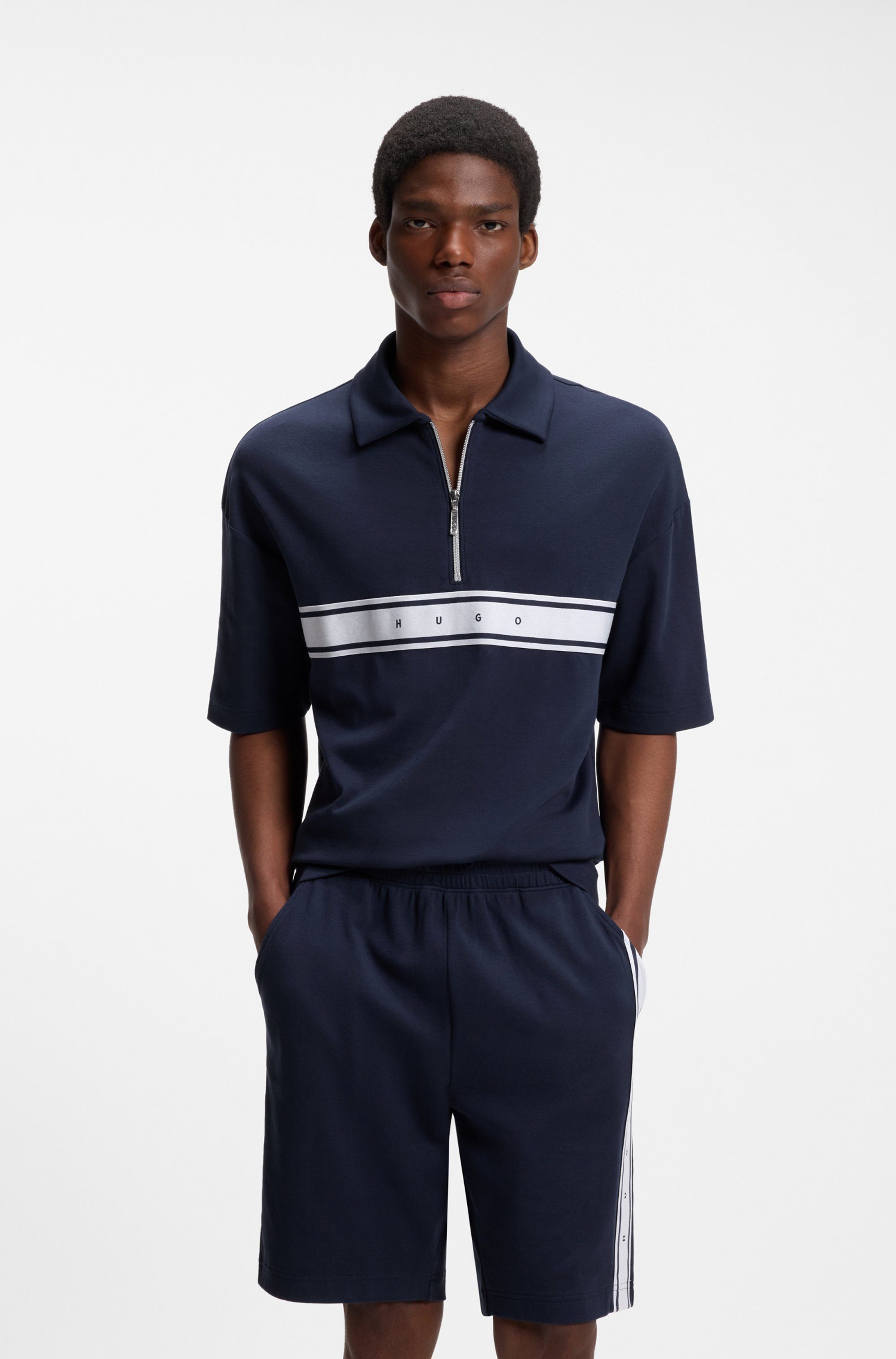 HUGO Poloshirt NAUTIX ZIP POLO aus Stretch-Baumwolle, Relaxed Fit