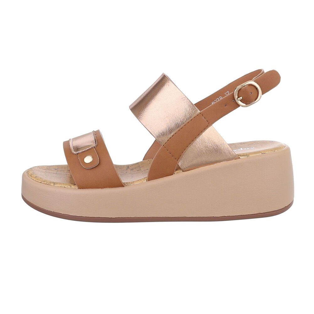 Ital-Design Damen Freizeit Plateausandaletten Keilabsatz/Wedge Keilsandaletten in Camel