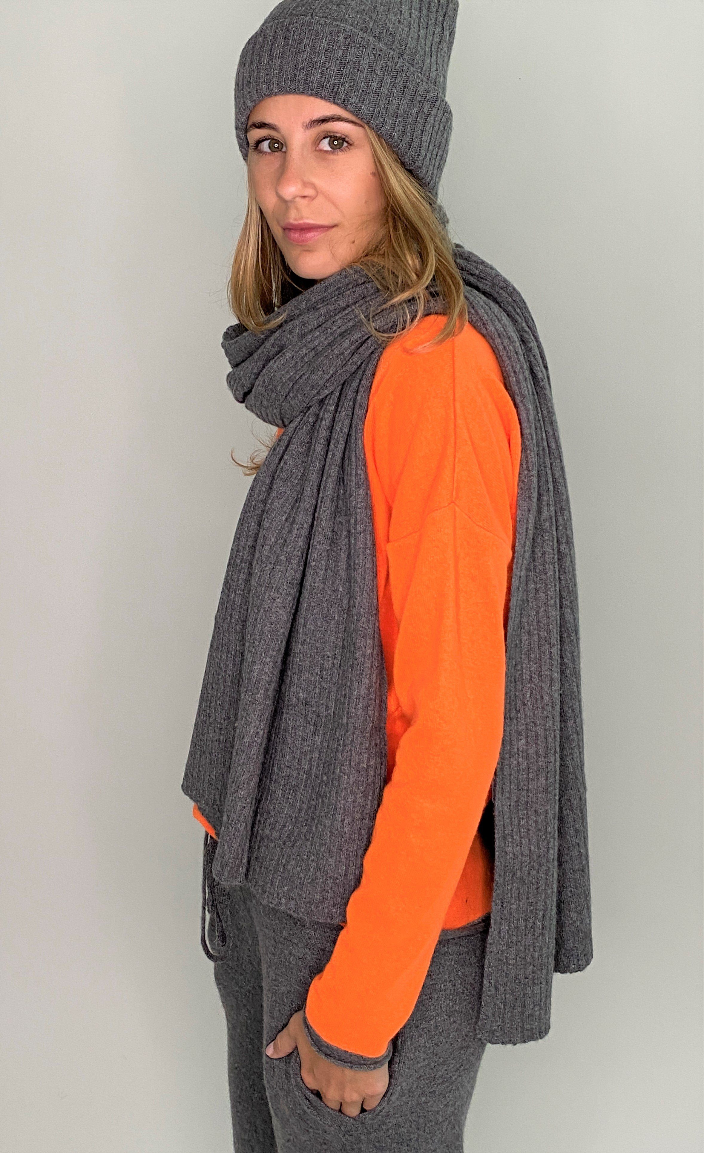 anthrazit Cashmere mit Zuckerwatte und Merinowolle Strickschal,