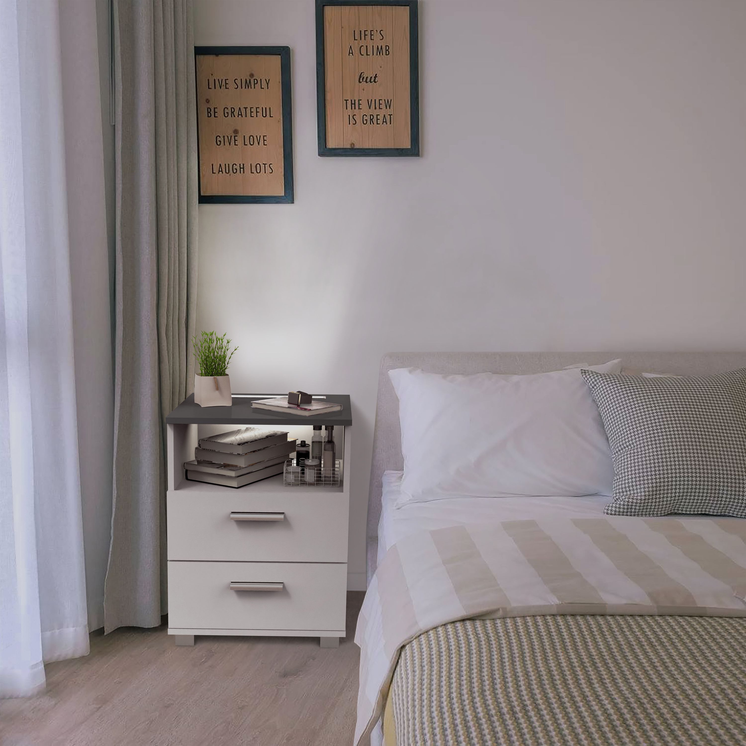 kalb Beistelltisch Mila - Nachtkonsole Nachttisch mit integr. LED Licht, dimmbar