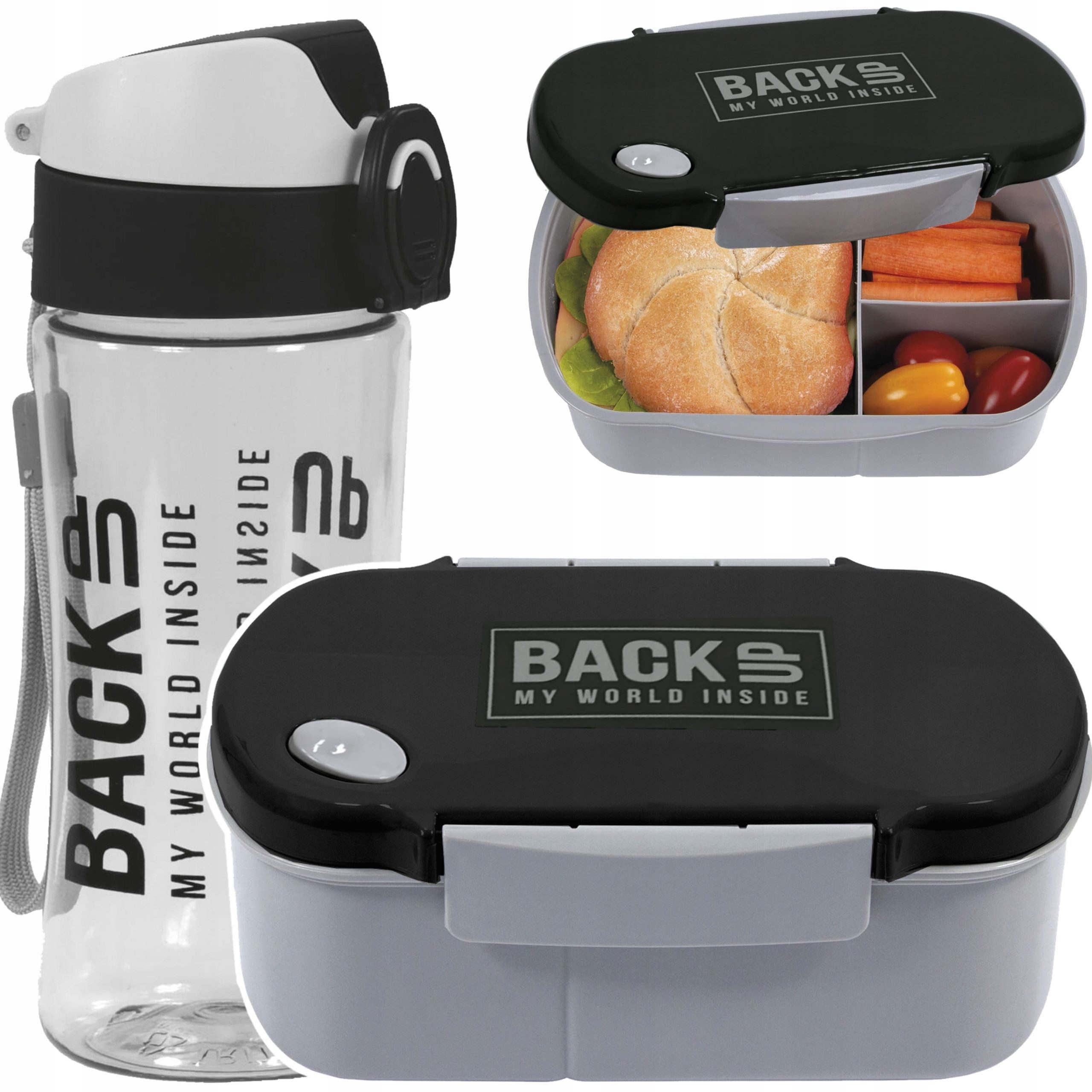 Festivalartikel Lunchbox Frühstücksset Trinkflasche aus TRITAN + Lunchbox BackUP