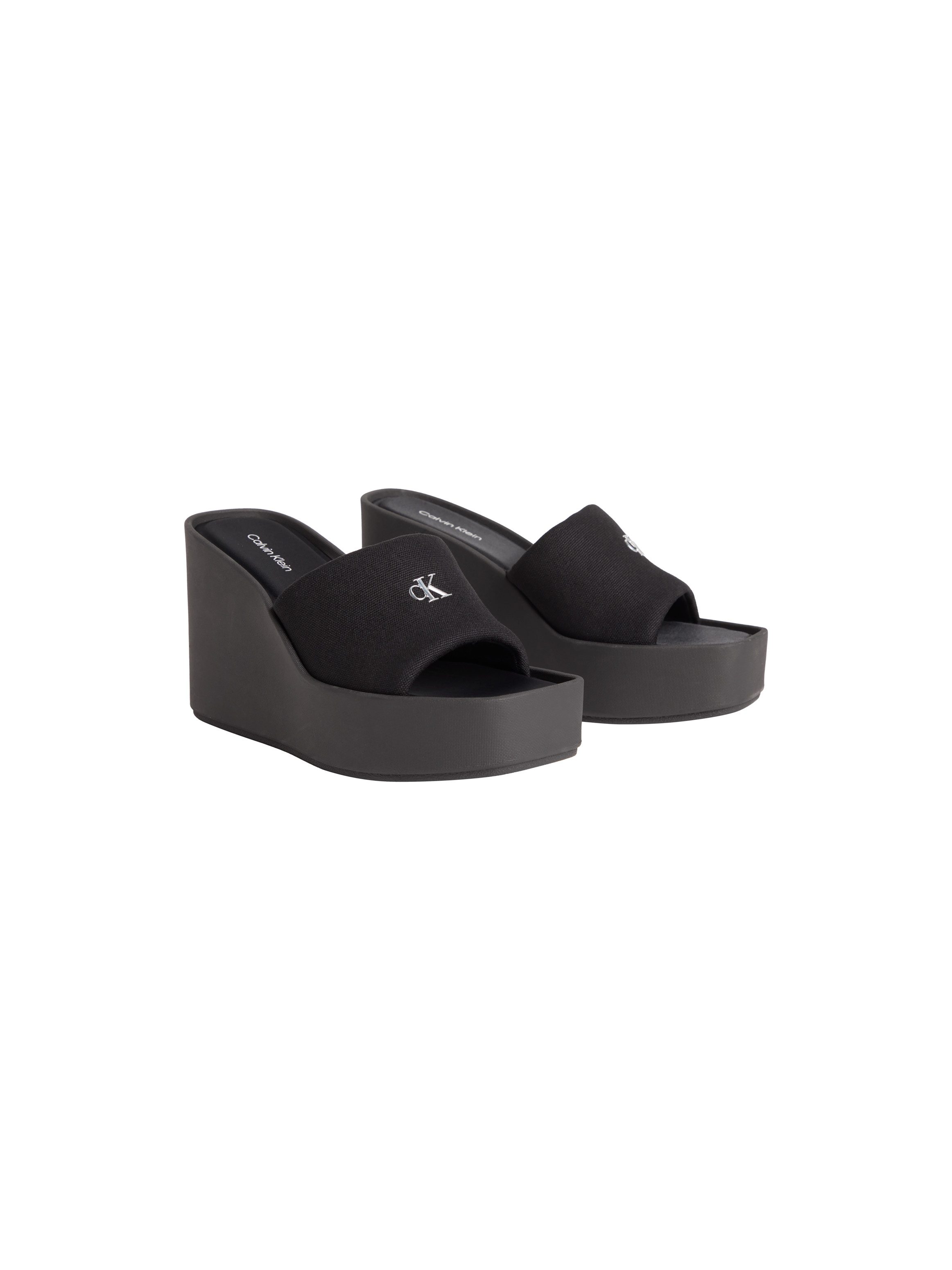 Calvin Klein WEDGE 70 SNDL CANV MG Keilpantolette Sommerschuh, Pantolette, Schlappen mit Plateau