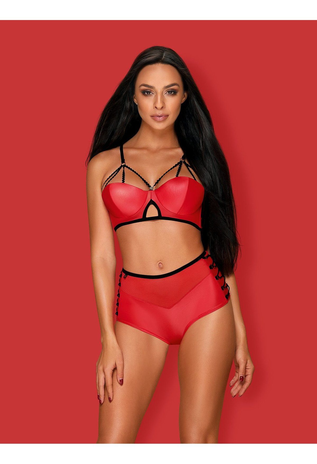 Obsessive Set: Bügel-BH Wetlook Dessous-Set: BH und Slip - rot (2-tlg)