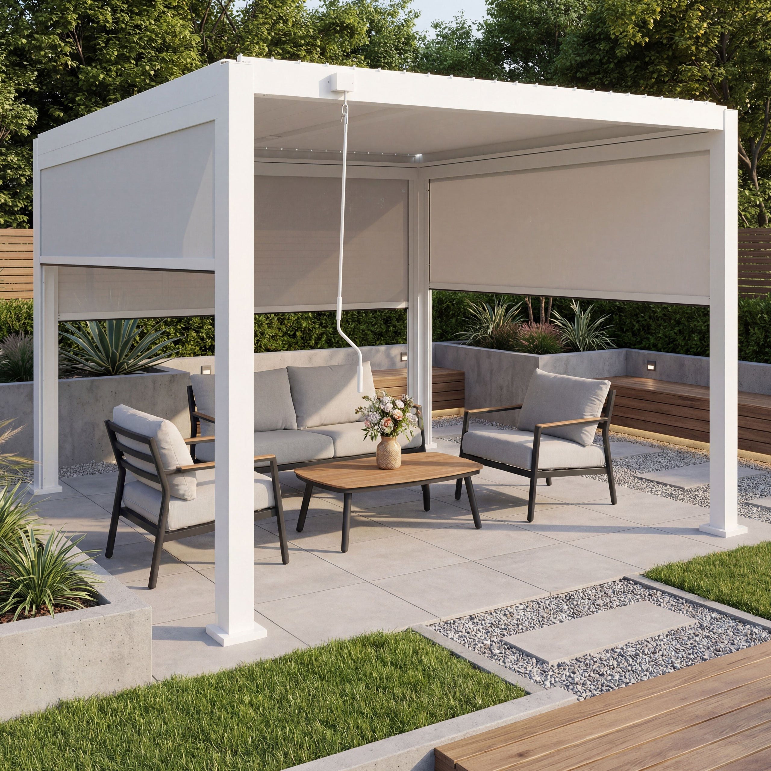 MCW Pergola MCW-P65-S3, BxTxH: 302x302x235 cm, AluGestell mit 10x10cm Pfosten, Regenablauf in den Pfosten