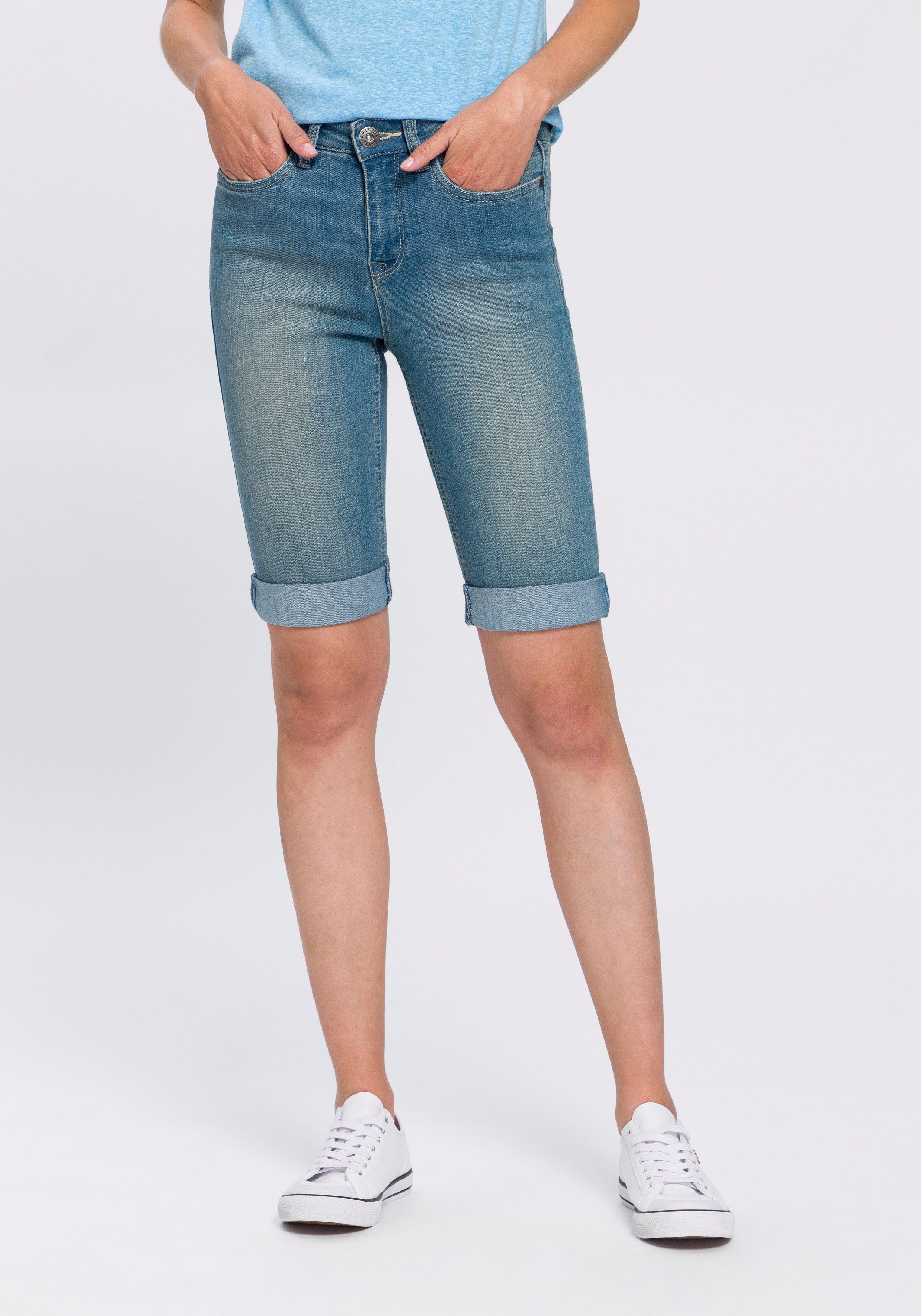 Arizona Jeansbermudas schmale Passform, krempelbarer Saum, günstig online kaufen