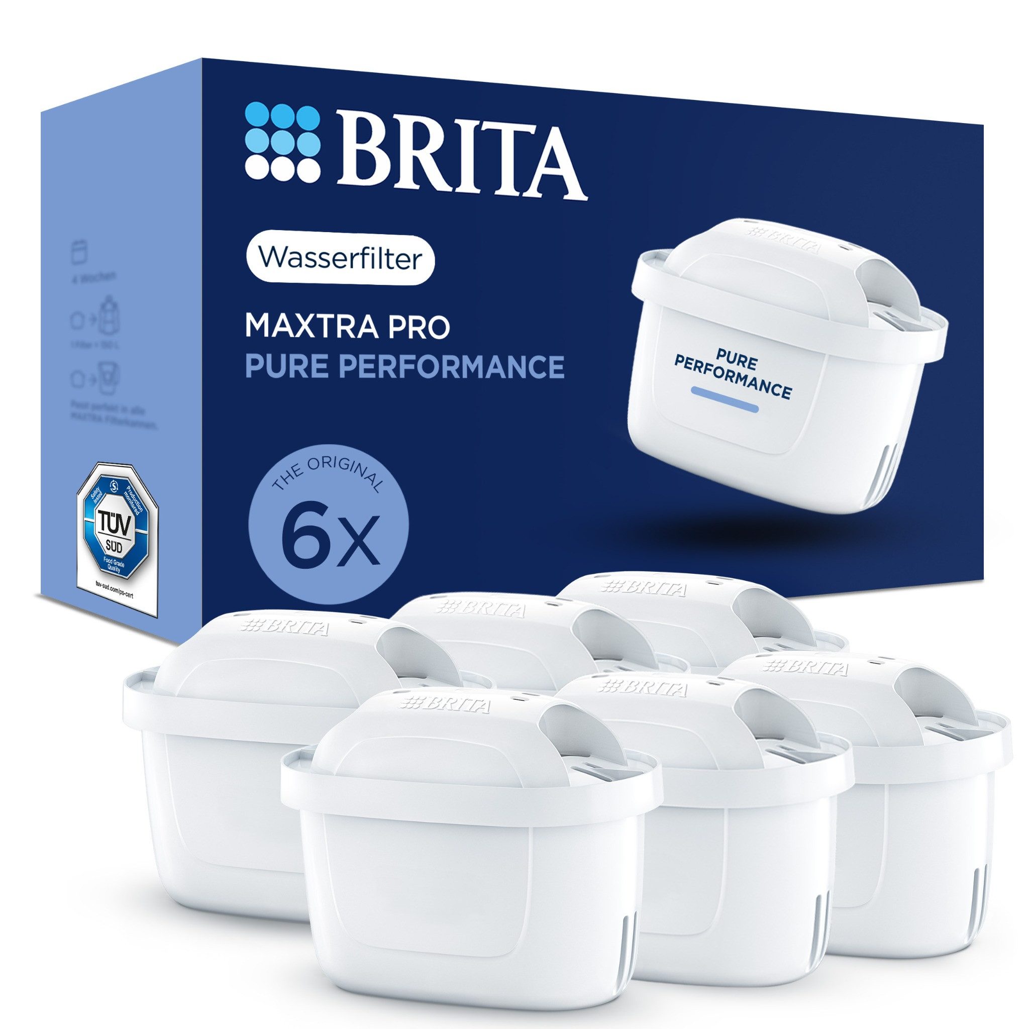BRITA Wasserfilter Kartuschen MAXTRA PRO Pure Performance - 6er-Pack, Original Ersatz-Wasserfilter für BRITA-Kannen, reduziert Chlor, Kalk…