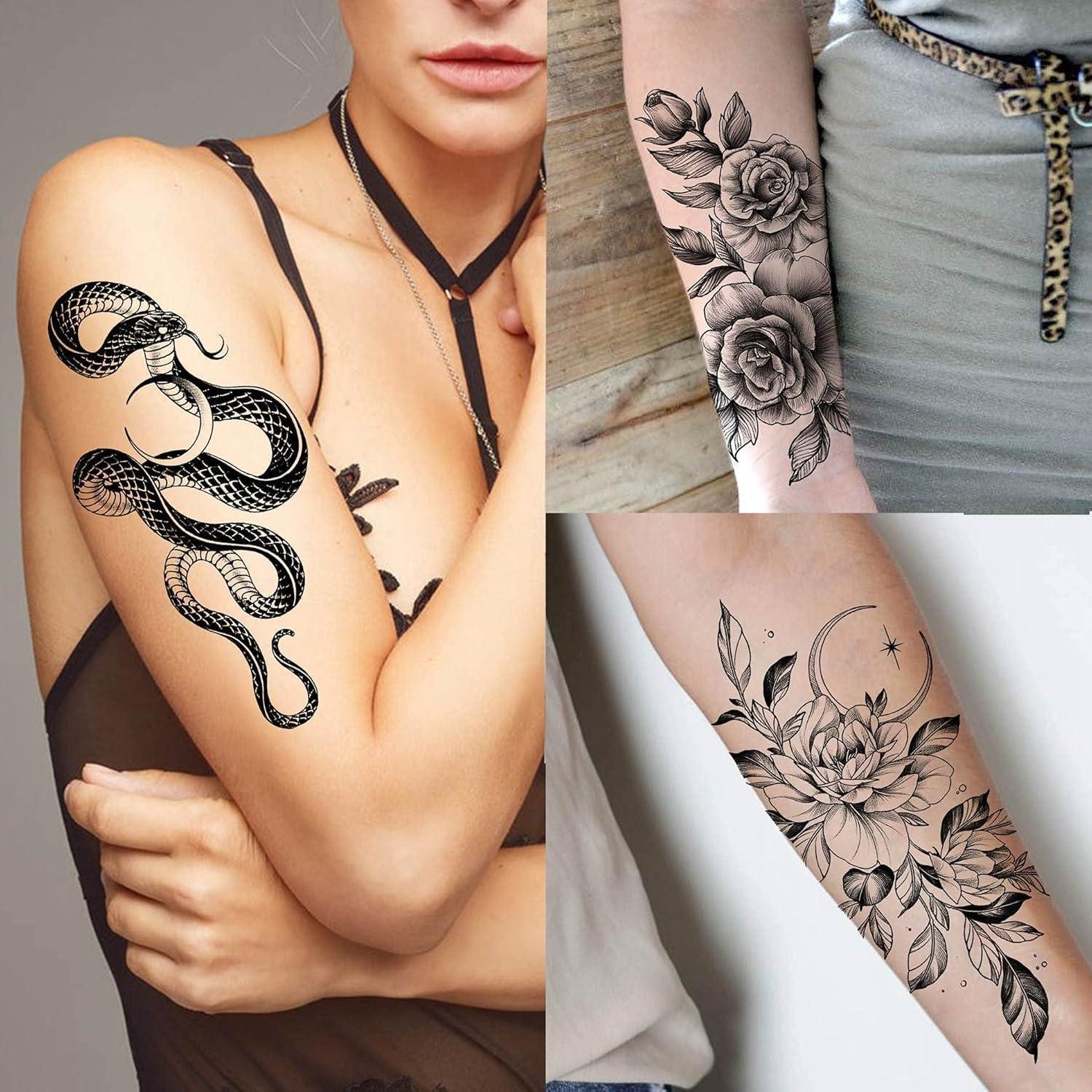 LuxusKollektion Kindertattoo Temporäre Tattoos Blumen Rose Schlange 3D Arm Hals Frauen Verschiedene