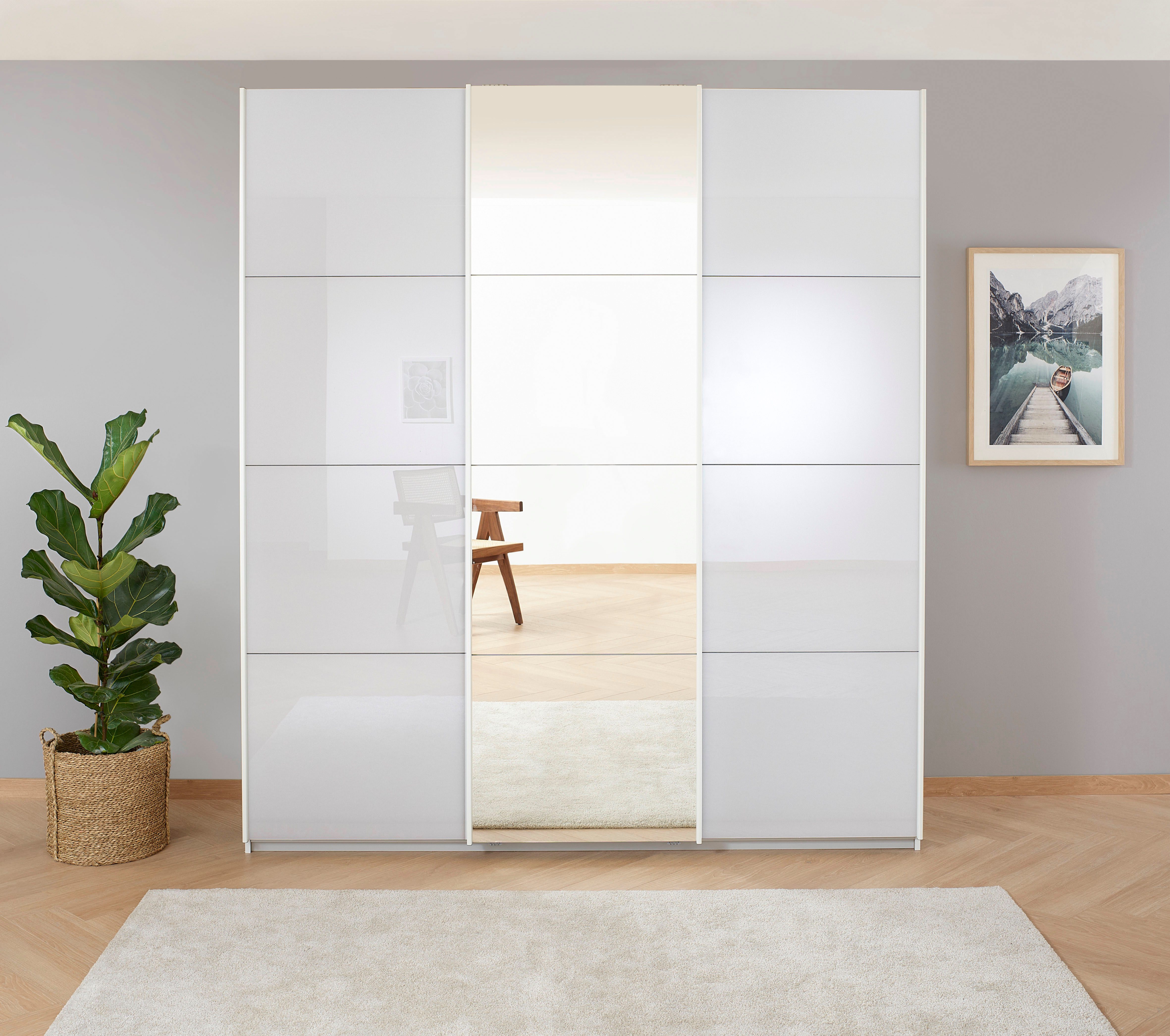 Schwebetürenschrank Kleiderschrank Schrank Garderobe KOLUNA mit Glastüren und Spiegel