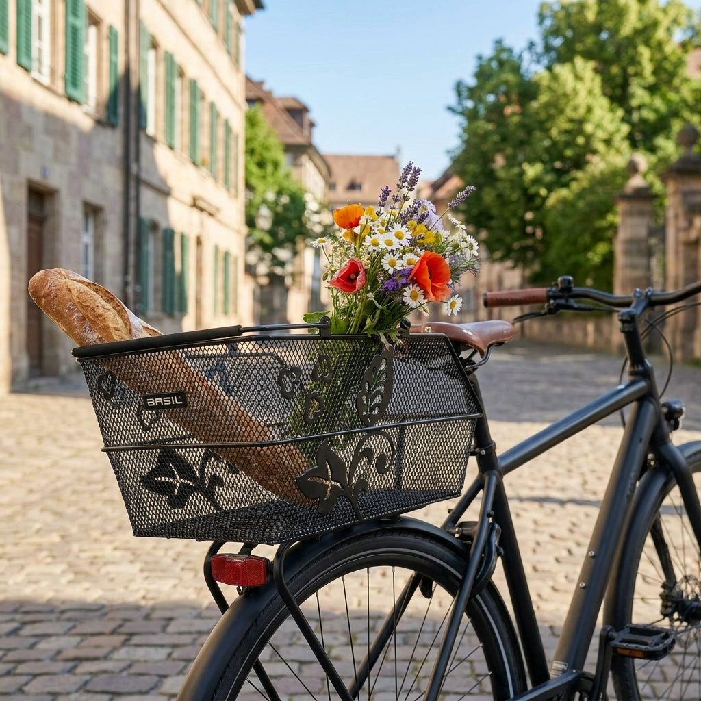 Basil Fahrradkorb BASIL CENTO KORB HINTEN SCHWARZ FLOWER MULTI FEINMAS