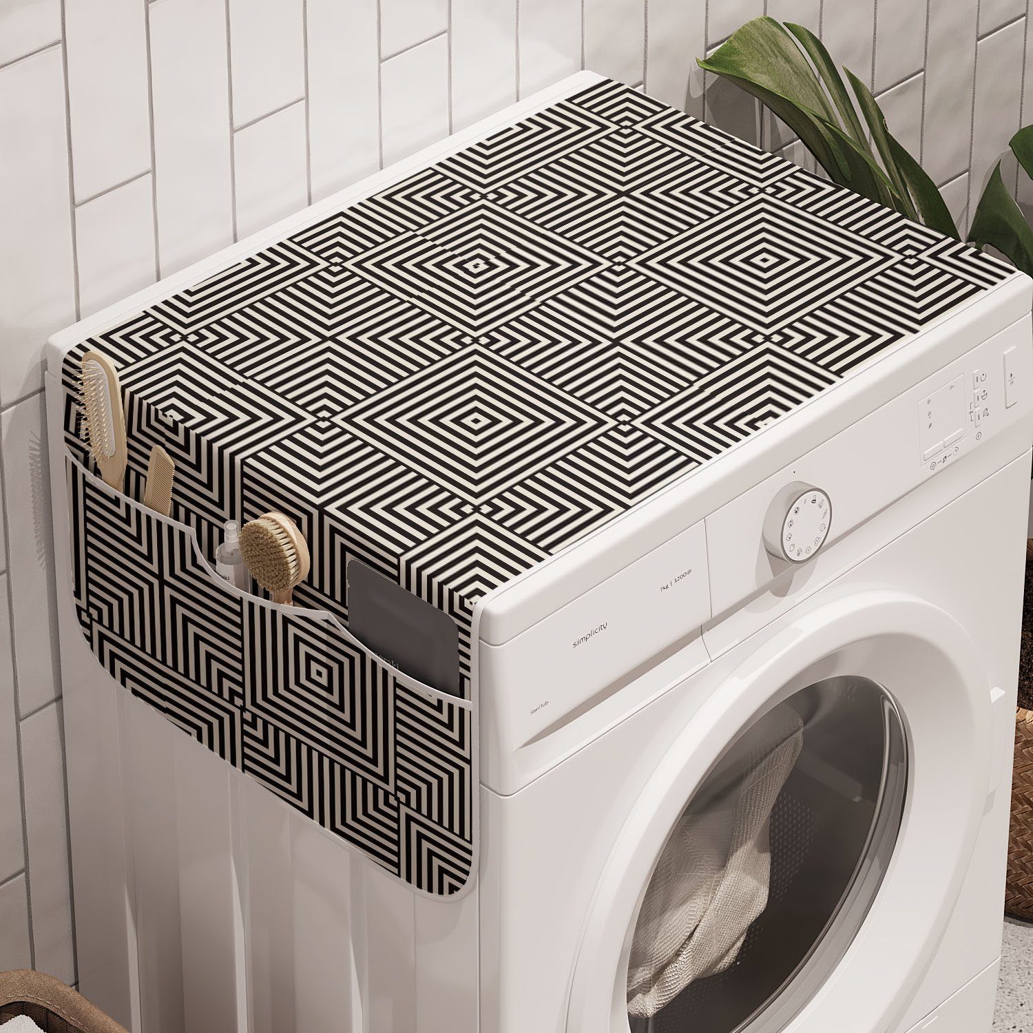 Abakuhaus Badorganizer Anti-Rutsch-Stoffabdeckung für Waschmaschine und Trockner, Geometrisch Ornamental Stripes Kunst
