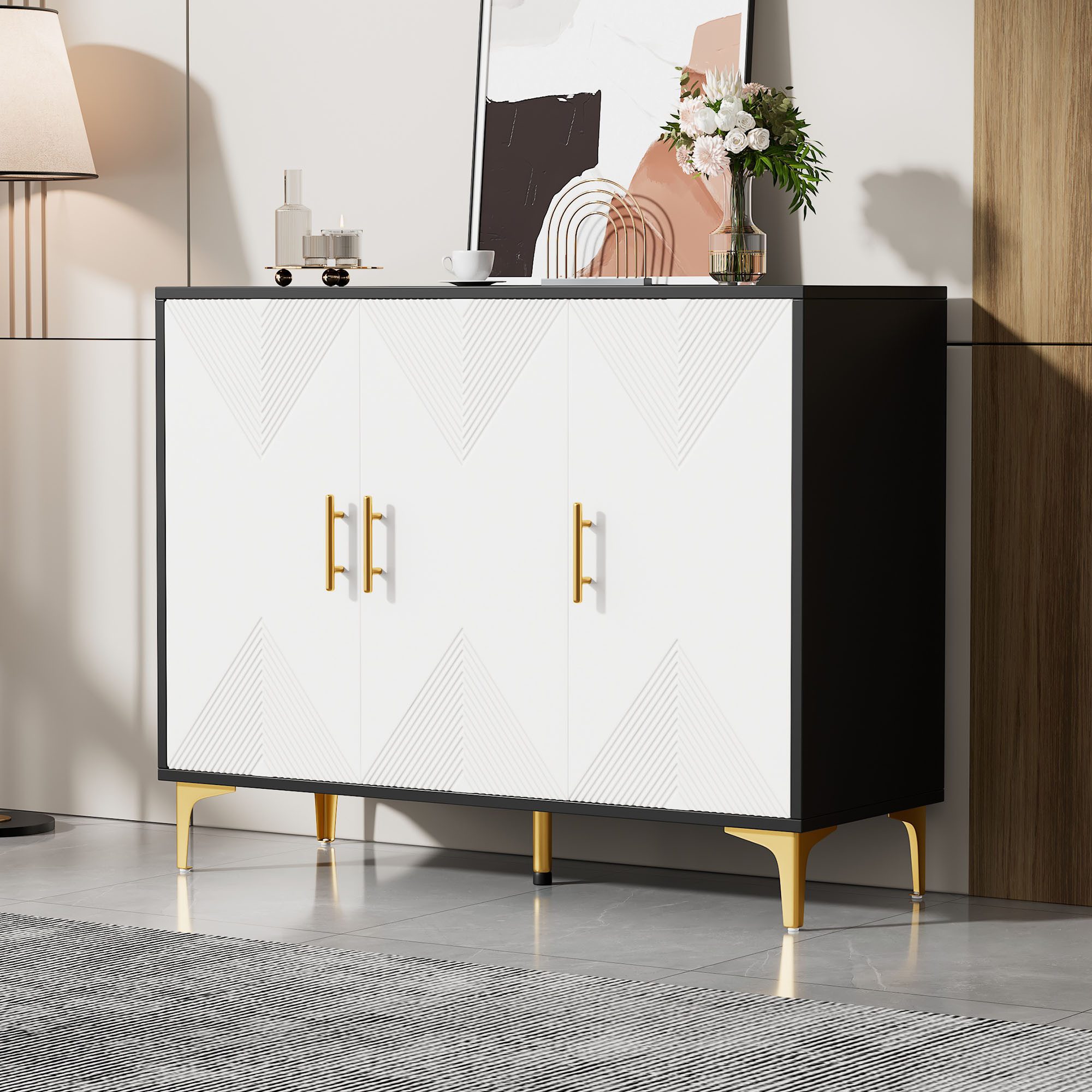 STILVORA Sideboard mit goldenen Griffe&Beinen,Flurschrank mit günstig online kaufen
