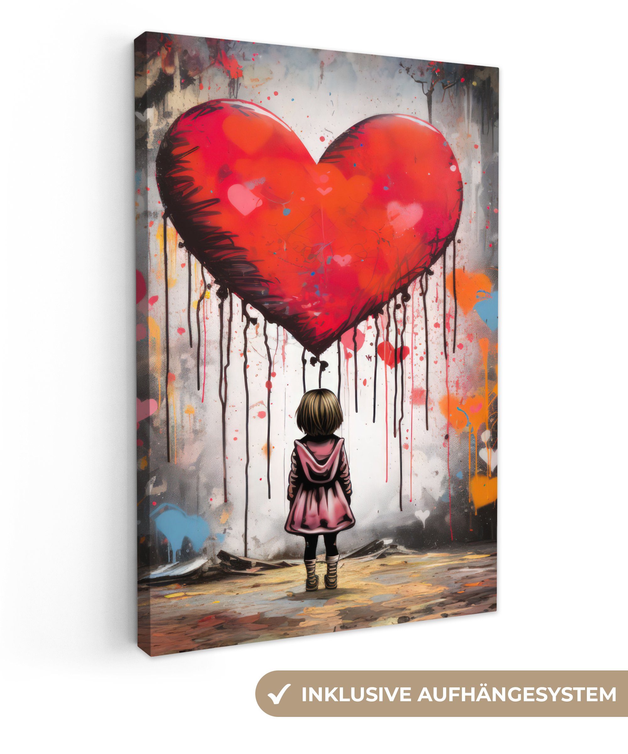 OneMillionCanvasses® Leinwandbild Mädchen - Herz - Graffiti - Kunst - Rot, günstig online kaufen