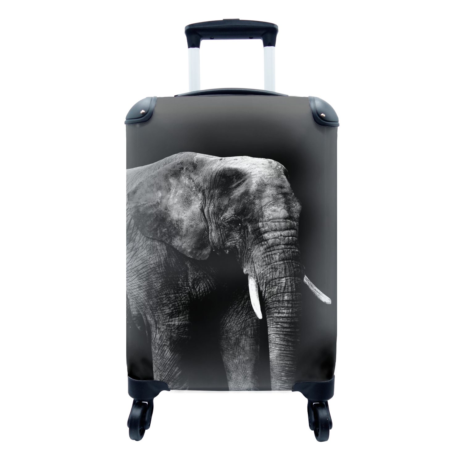 MuchoWow Handgepäckkoffer Elefant vor schwarzem Hintergrund - schwarz und weiß, 4 Rollen, Reisetasche mit rollen, Handgepäck für Ferien, Trolley, Reisekoffer