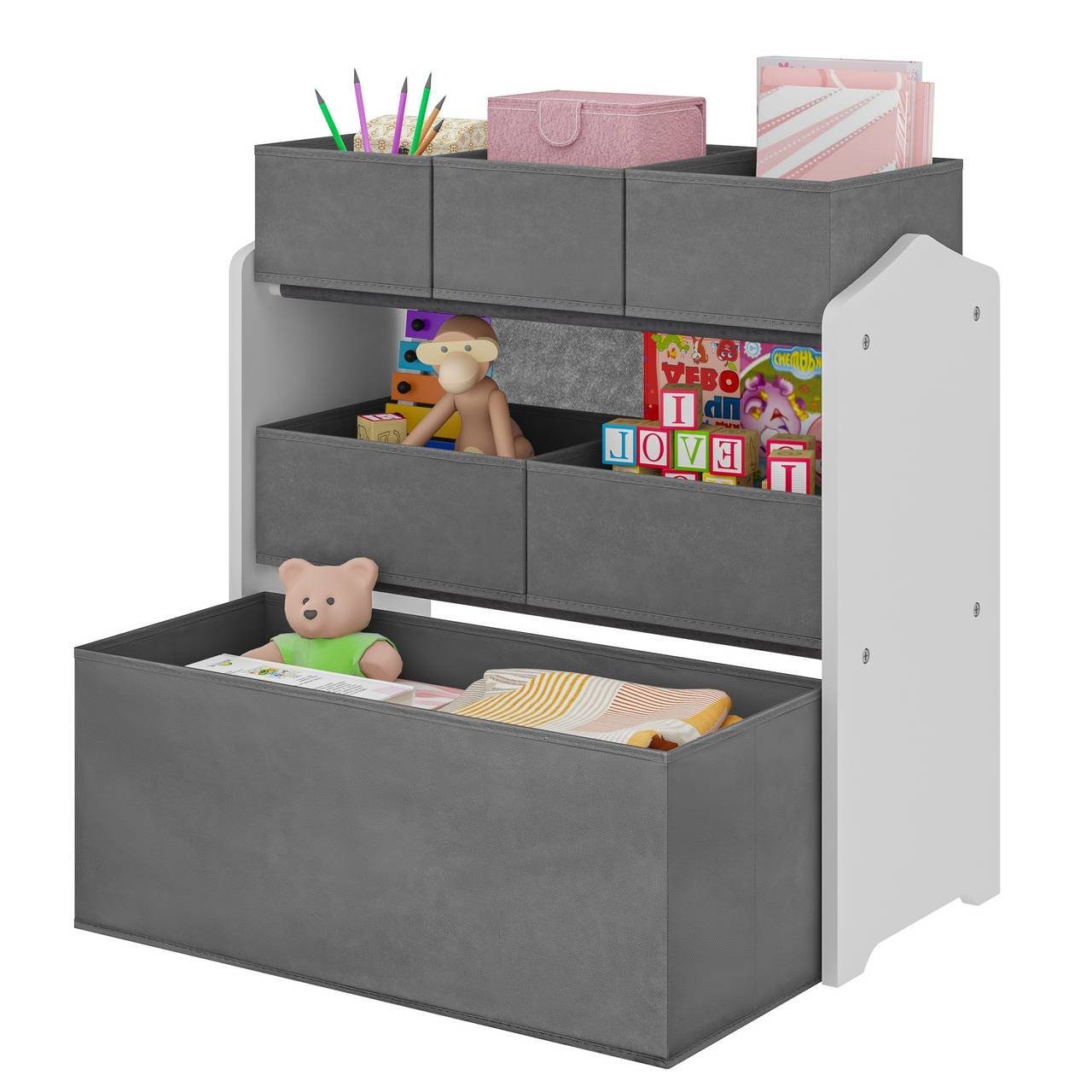 Aufbewahrungsboxen MDF 1-tlg., Vliesstoff, aus Kinderregal, EUGAD Weiß+Grau