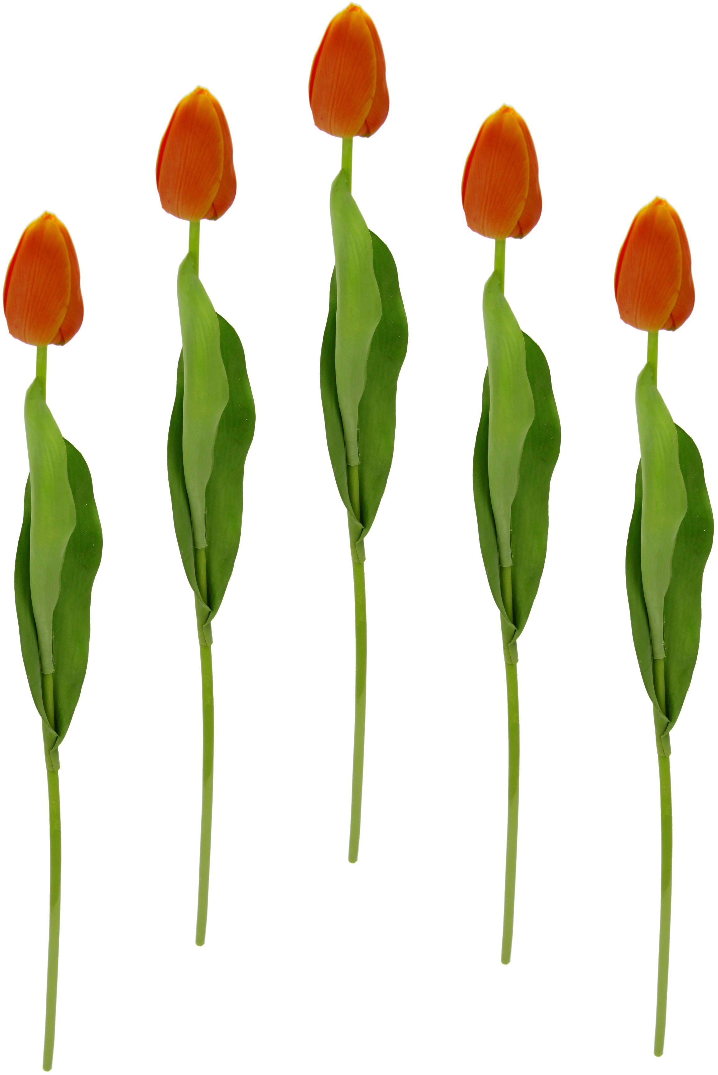 cm, Tulpenknospen, künstliche Kunstblumen, Real Kunstblume orange I.GE.A., Stielblume 5er Tulpen, 67 Touch Set Höhe