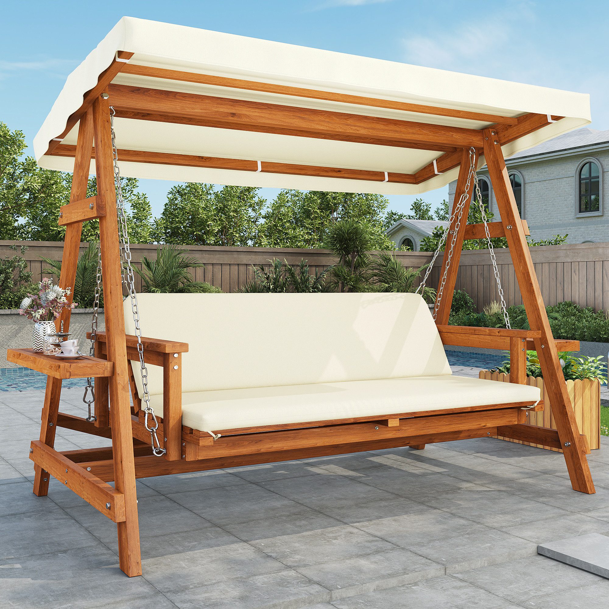 HAUSS SPOLE Hollywoodschaukel Lärchenholz mit Sonnendach,Gartenschaukel Hollywoodschaukel Ablagen