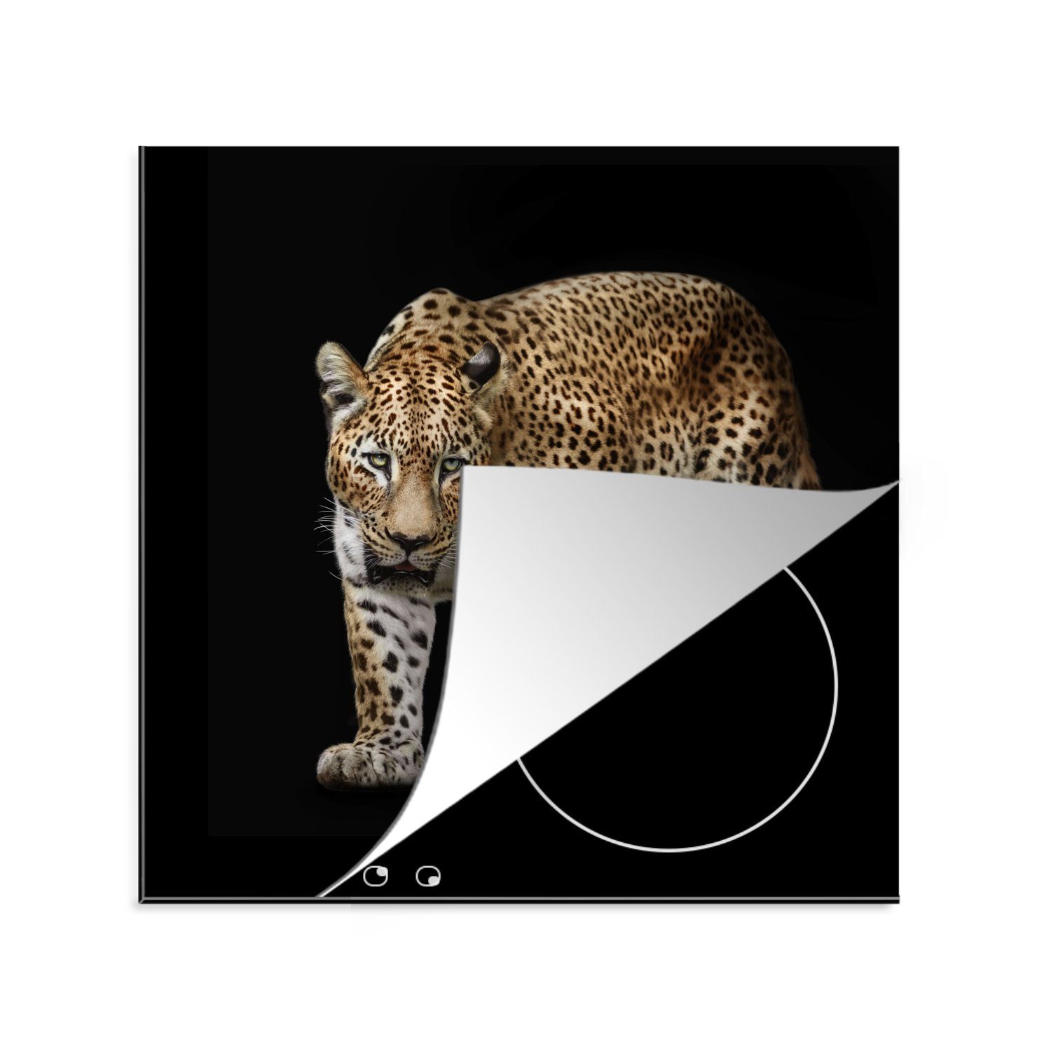 MuchoWow für Fell Leopard Wild, - 78x78 tlg), küche Herdblende-/Abdeckplatte Ceranfeldabdeckung, Arbeitsplatte cm, (1 - Vinyl,