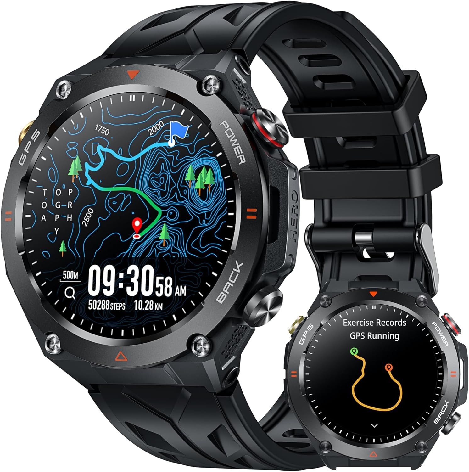 TAOLOON GPS Montre Connectée Homme Smartwatch (3,6 cm, Android ios), Multifunktionale Herren-Smartwatch mit Telefonfunktion