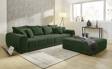 luma-home Big-Sofa 15172, XXL-Couch 306x134 cm mit Federkernpolsterung, viele Kissen, markante Steppungen, Cordstoff Grün