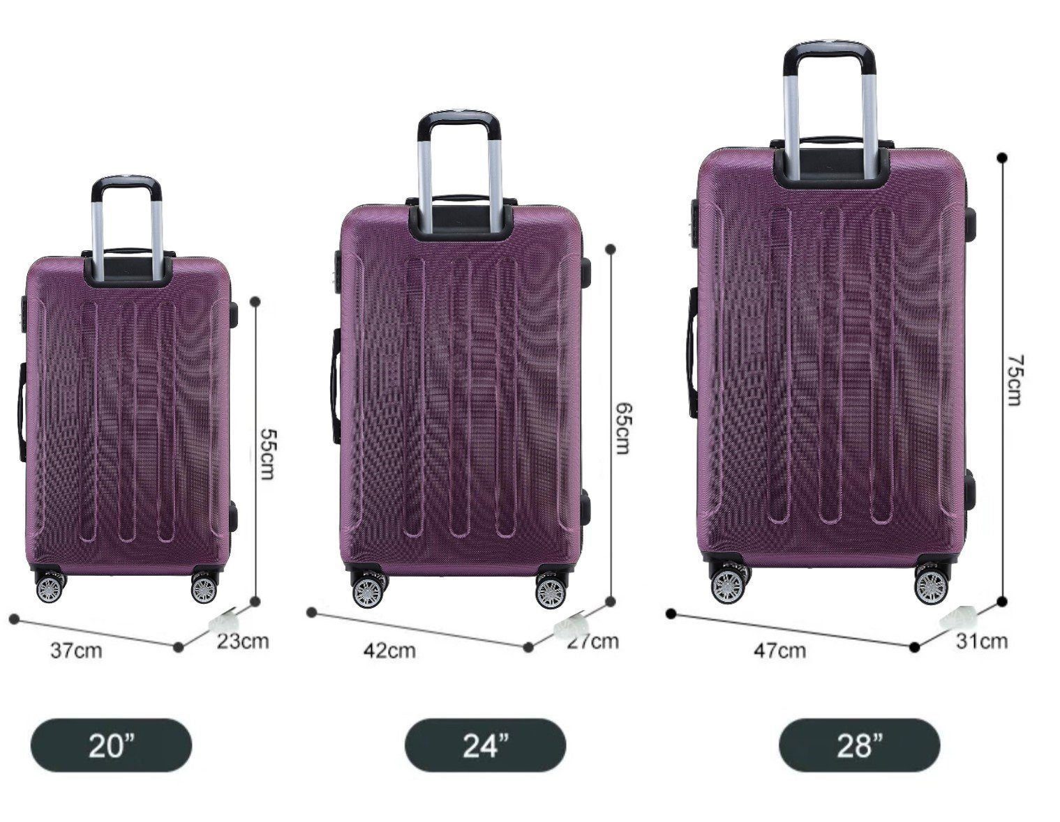 (Koffer-Set, Reisekoffer Hartschalenkoffer Reisekoffer 3 3 Kofferset mittel Trolley Urlaub Leichtgewicht Set), 4 Organizer Urlaubskoffer Hartschale tlg., Reisen klein KESSMANN Rollkoffer Kofferset Gepäckset Rollen, Gepäck Teilig 360° Handgepäck Rollen lila groß,