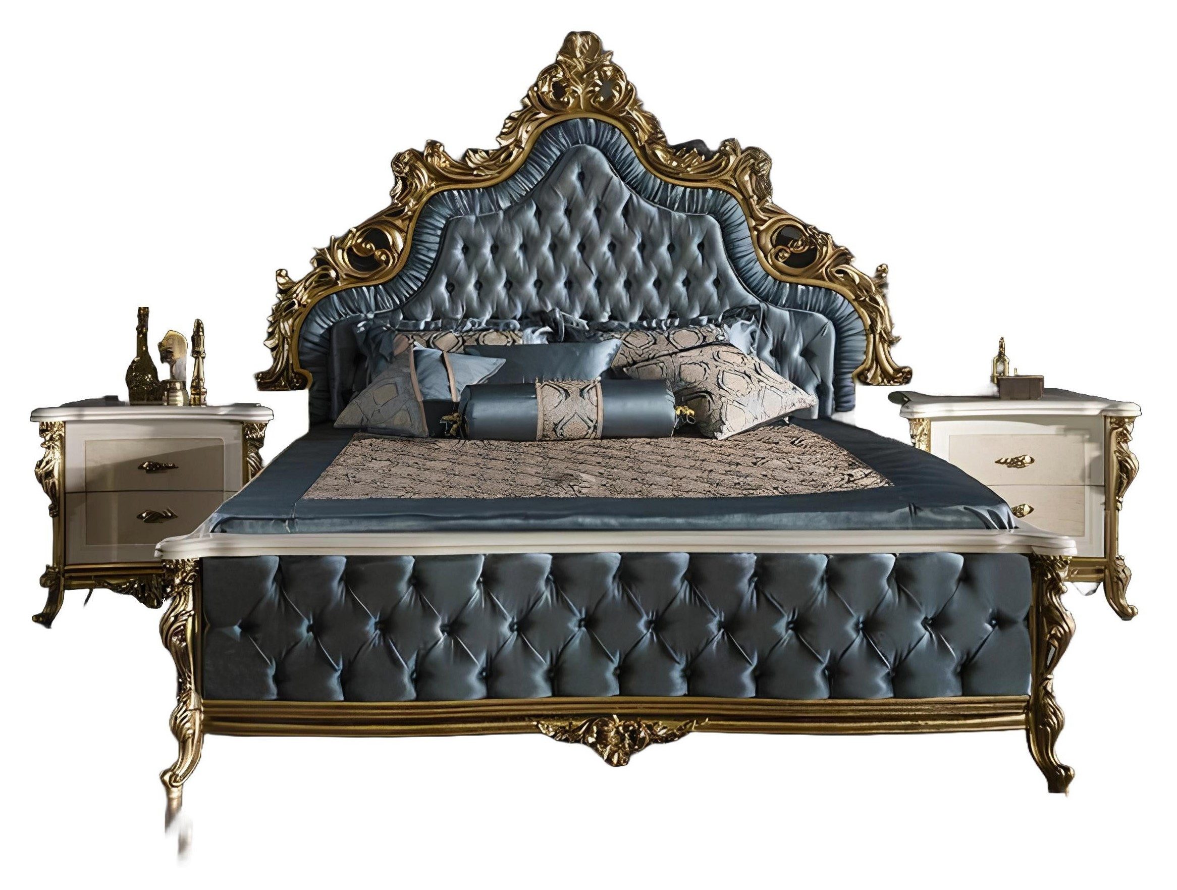 Bett Hochwertiges Doppelbett im Chesterfield-Barock-Stil mit Knopfdetails