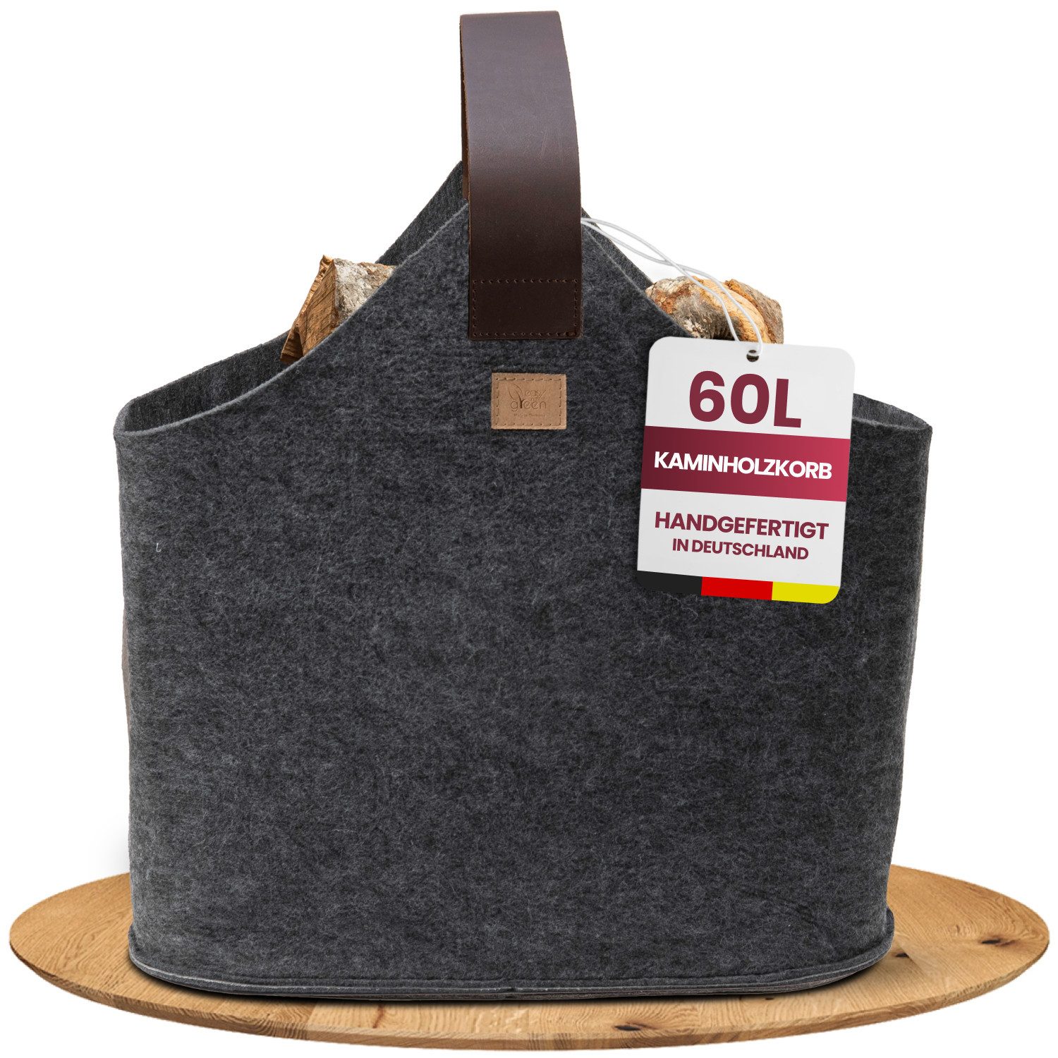 Easy and Green Kaminholzkorb Filz 60 Liter und Echtlederhenkel, Made in Ger günstig online kaufen